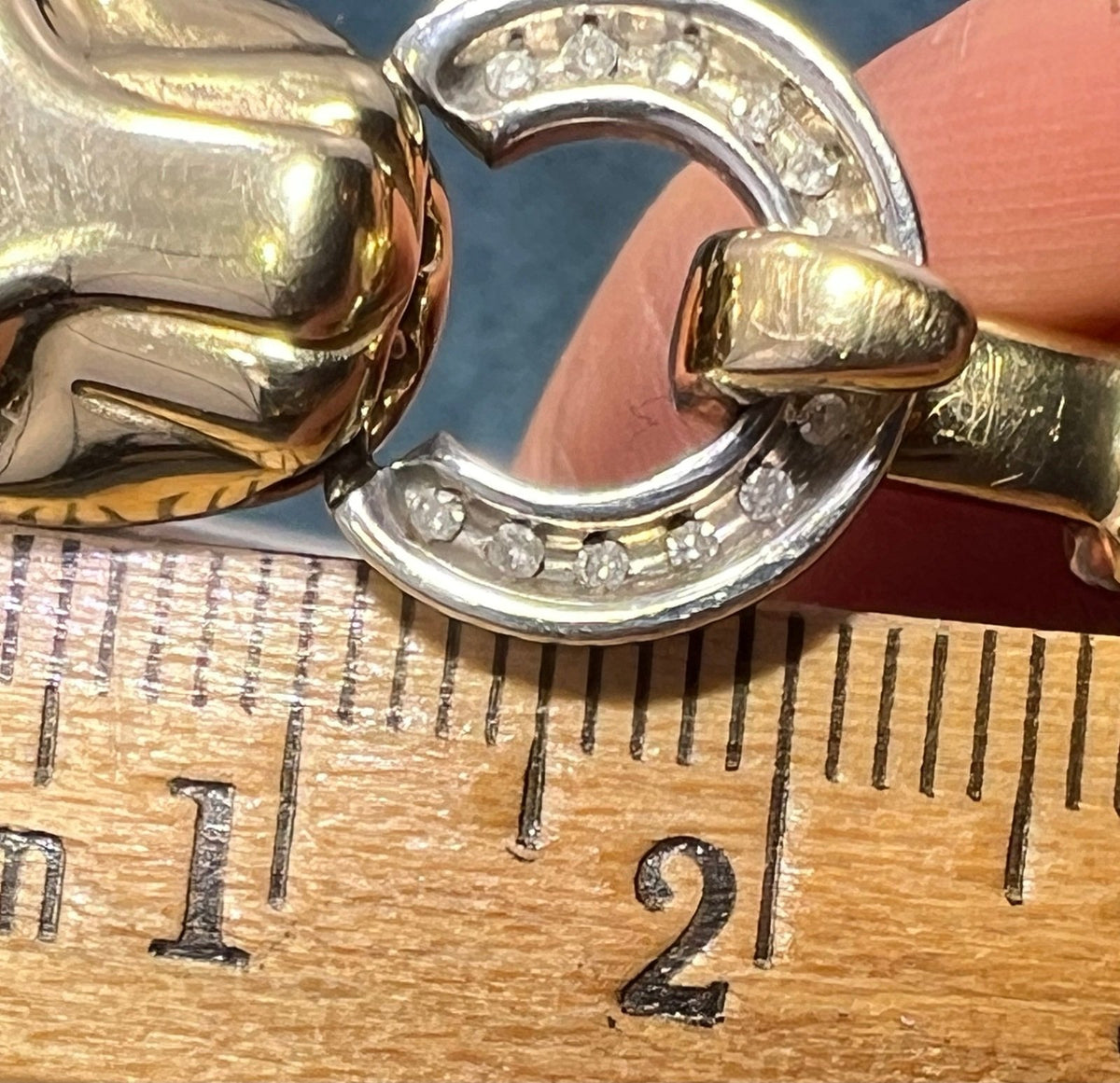 14k Yellow Gold & 925 LEOPARD Bangle Bracelet. Diamond Clasp. 9g