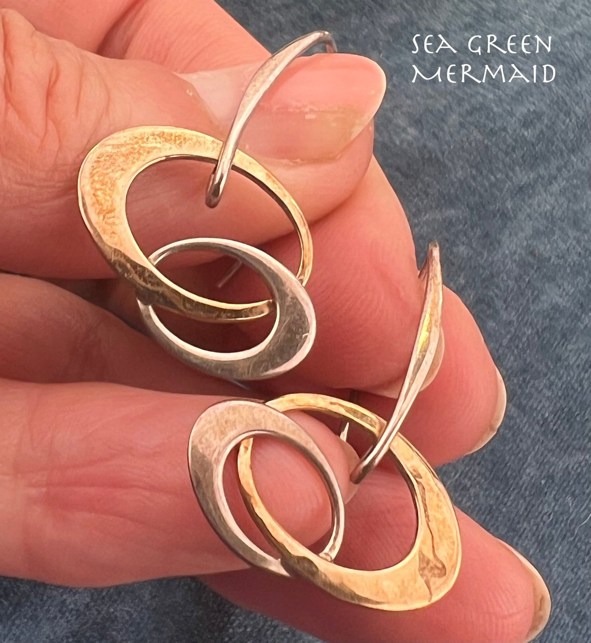 14k Yellow Gold & 925 Modern Sculptural Dangly Circle Earrings