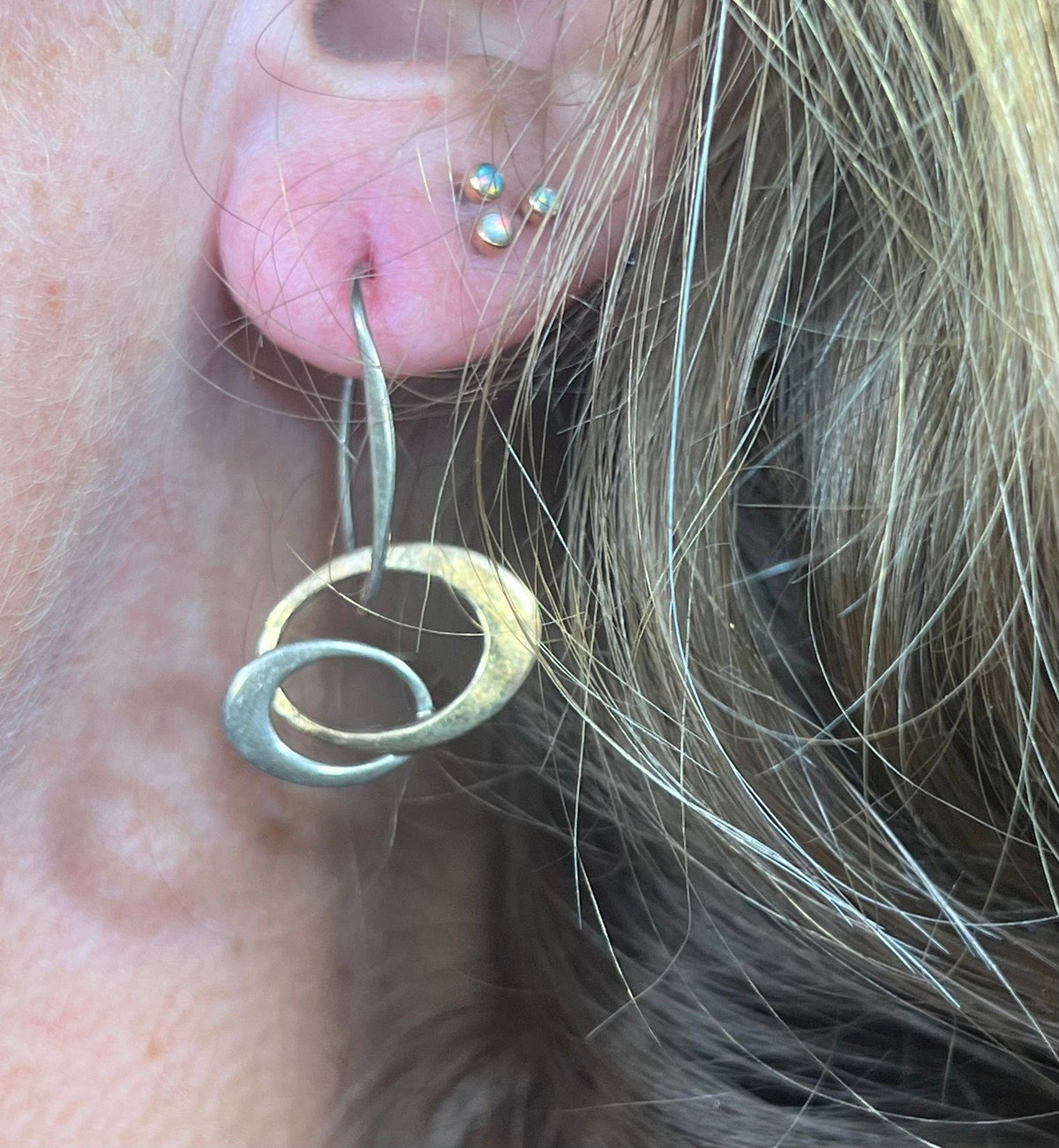 14k Yellow Gold & 925 Modern Sculptural Dangly Circle Earrings
