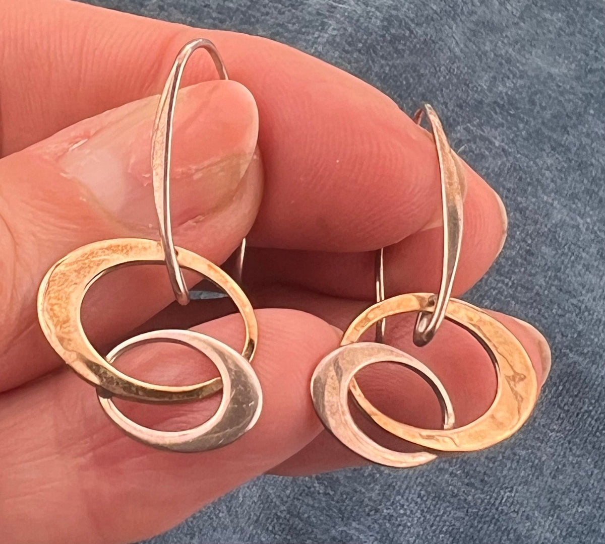 14k Yellow Gold & 925 Modern Sculptural Dangly Circle Earrings