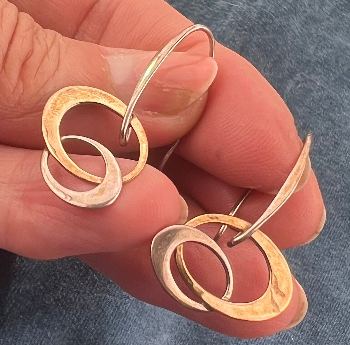 14k Yellow Gold & 925 Modern Sculptural Dangly Circle Earrings