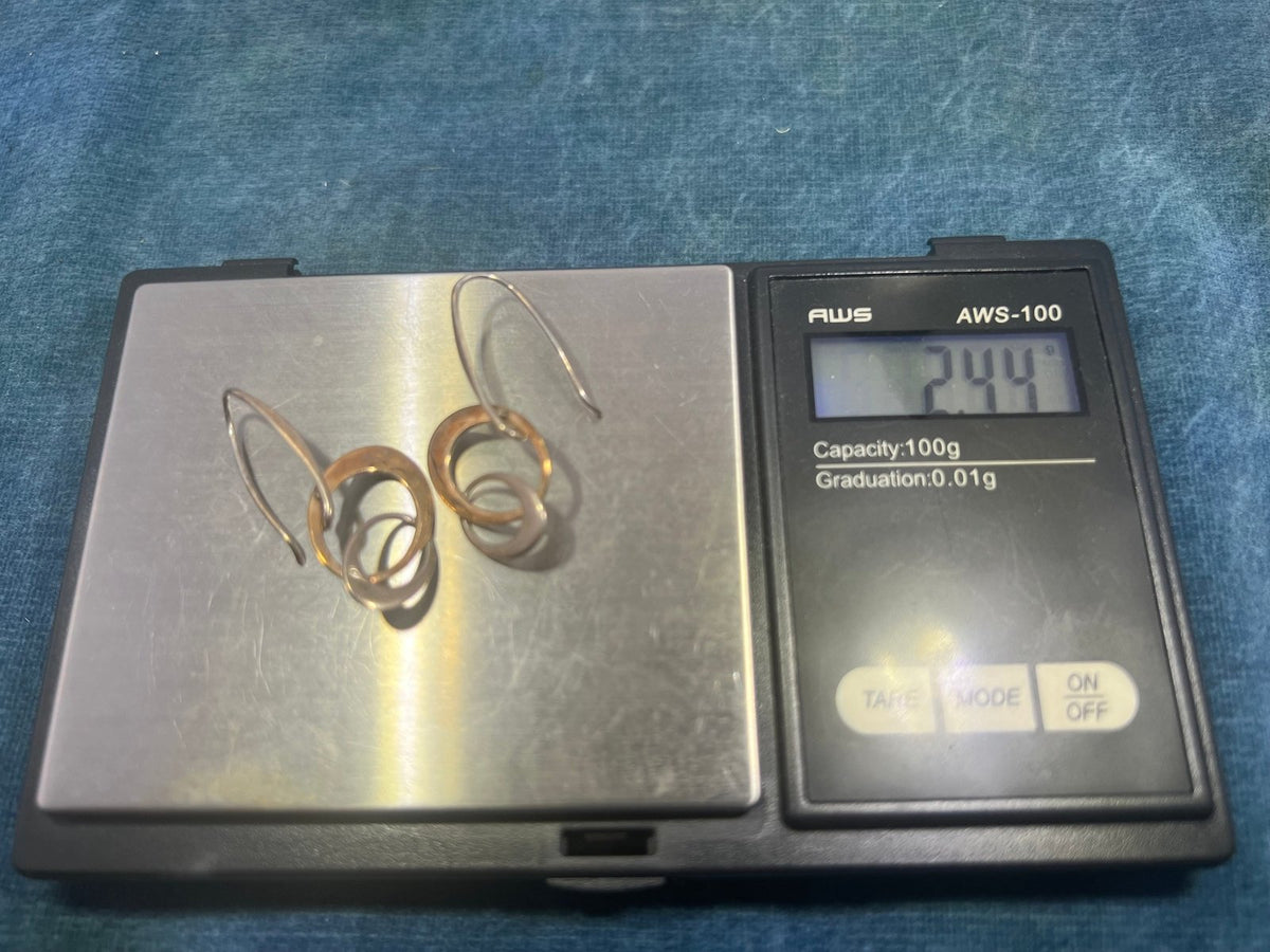 14k Yellow Gold & 925 Modern Sculptural Dangly Circle Earrings