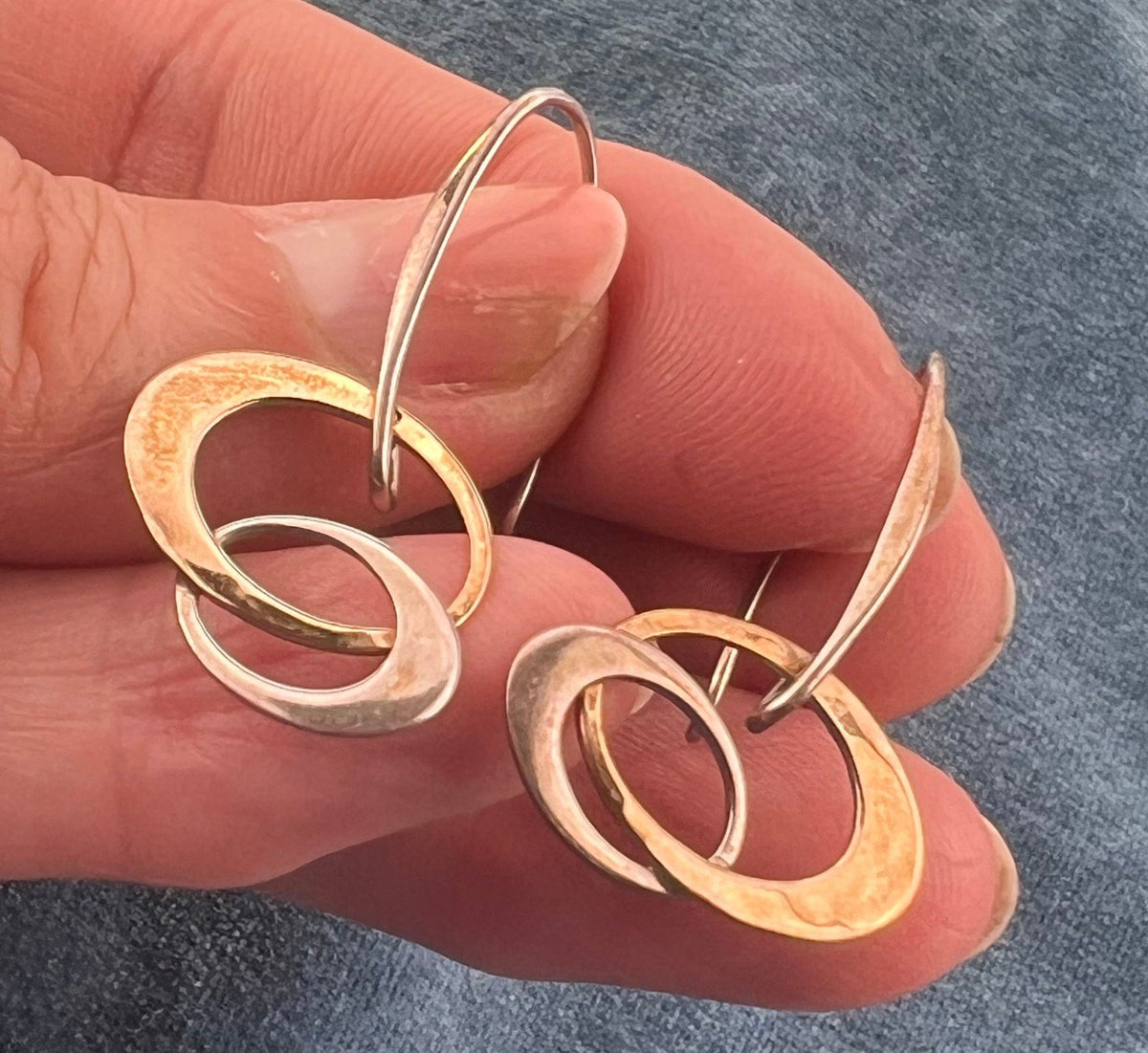 14k Yellow Gold & 925 Modern Sculptural Dangly Circle Earrings