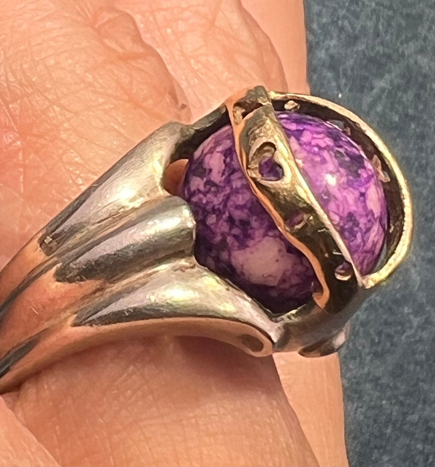 14k Yellow Gold & 925 Ring w 5 Interchangeable Multi-Gemstones