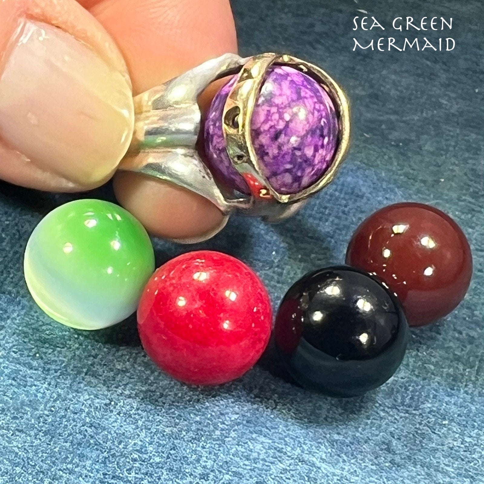 14k Yellow Gold & 925 Ring w 5 Interchangeable Multi-Gemstones