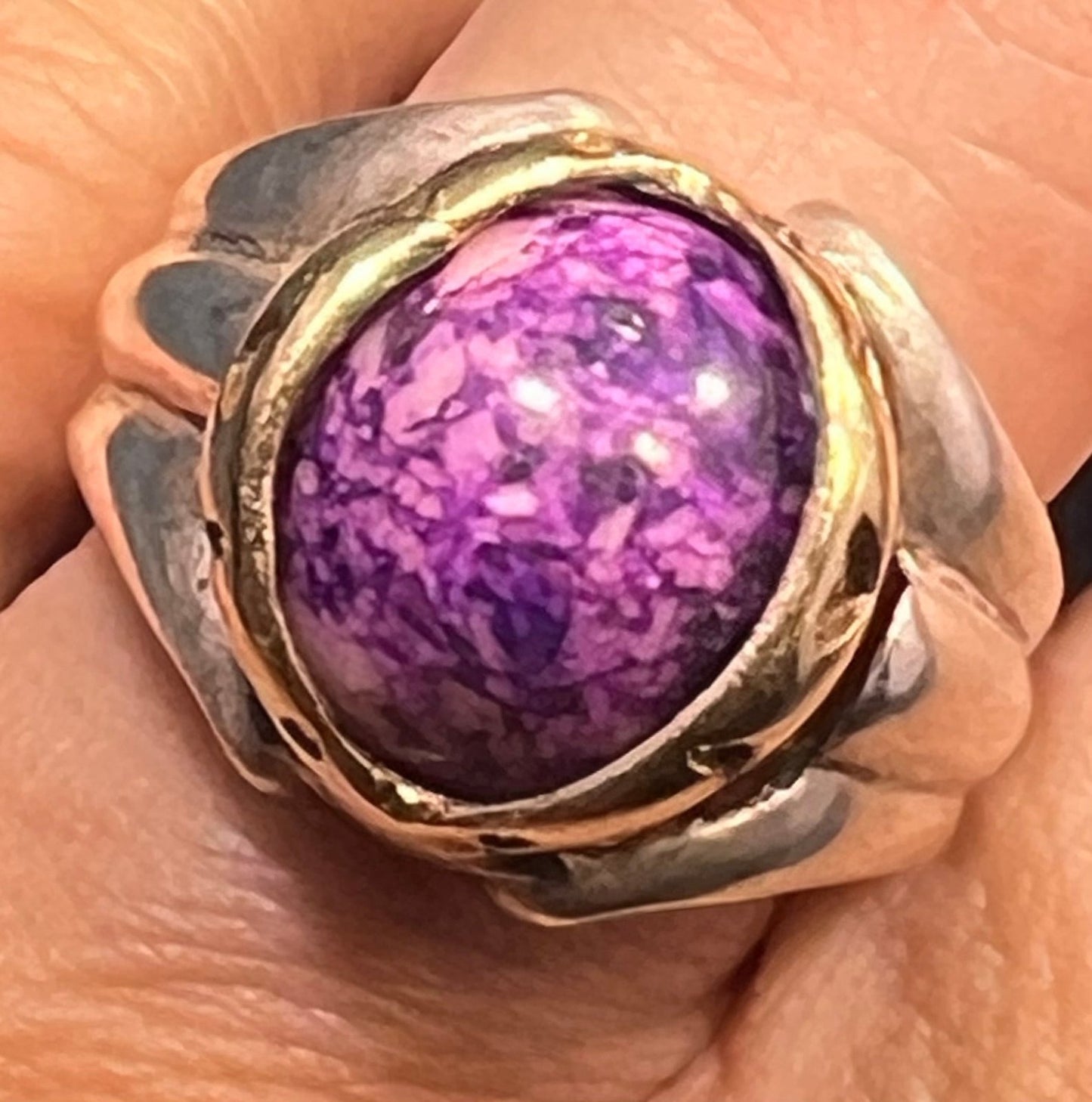 14k Yellow Gold & 925 Ring w 5 Interchangeable Multi-Gemstones