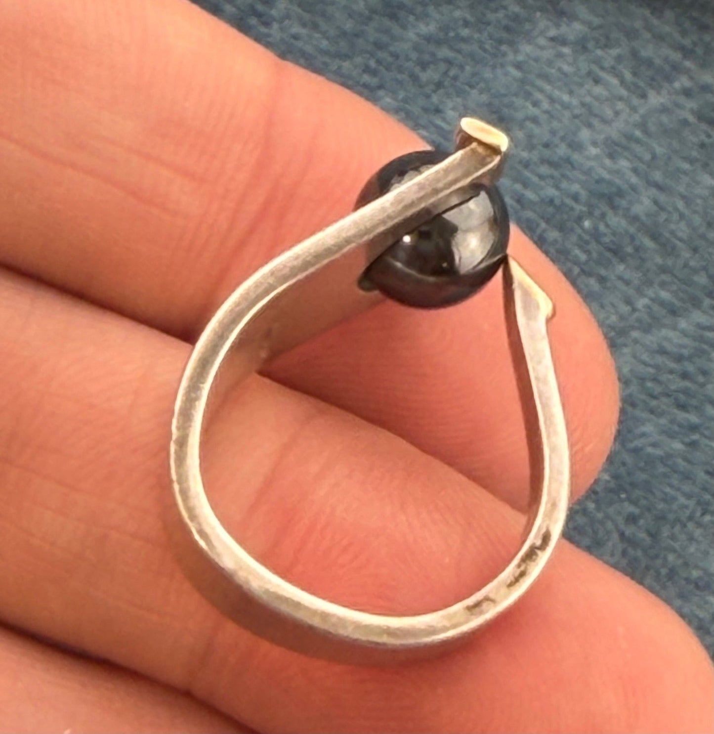 14k Yellow Gold + 925 Silver Hematite Ball Wide Ring. Modernist