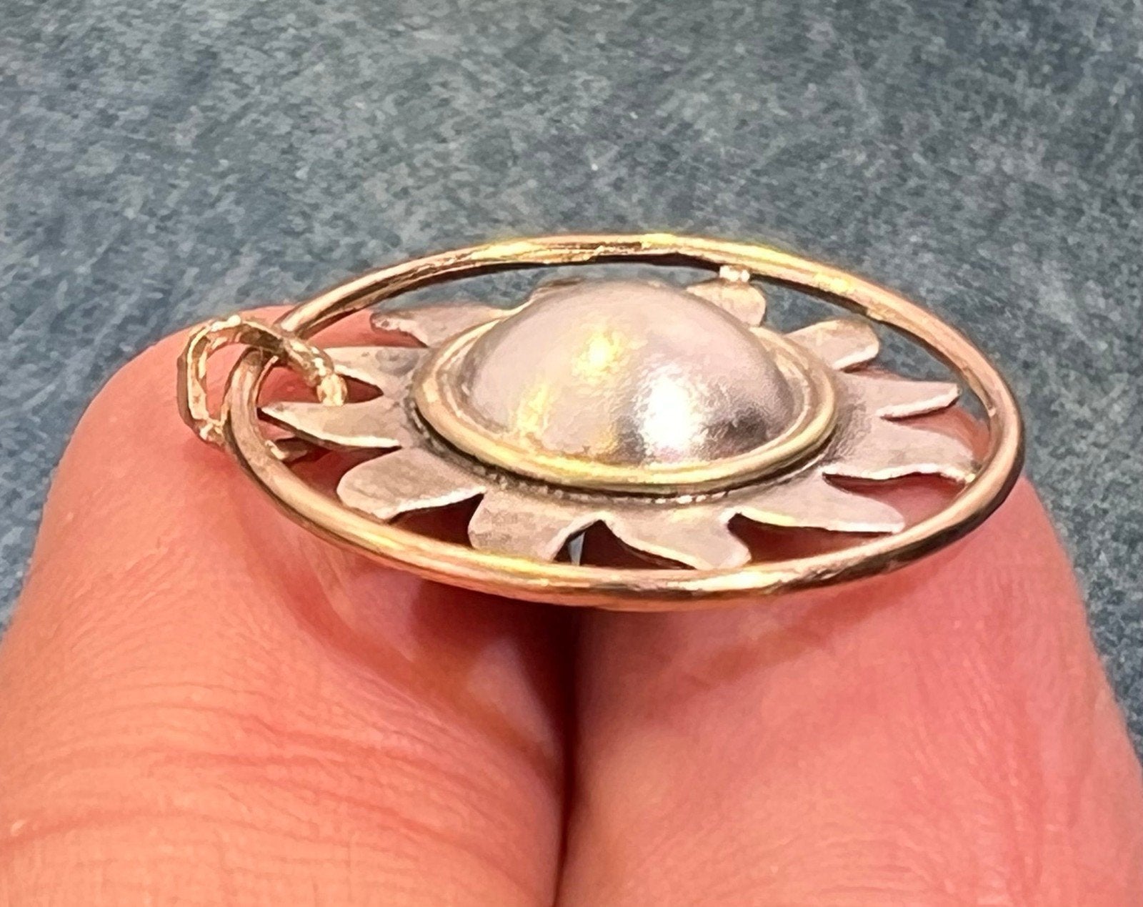 14k Yellow Gold & 925 Sunburst Circle Pendant. Ed Levin *RARE*