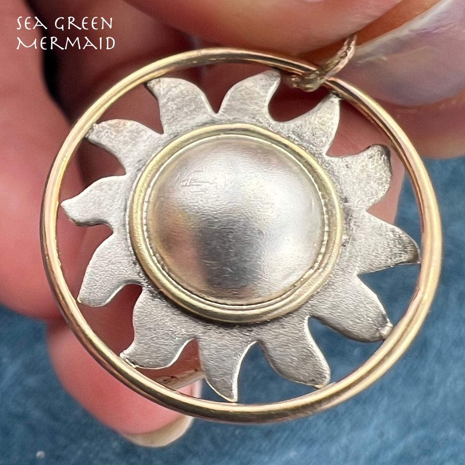 14k Yellow Gold & 925 Sunburst Circle Pendant. Ed Levin *RARE*