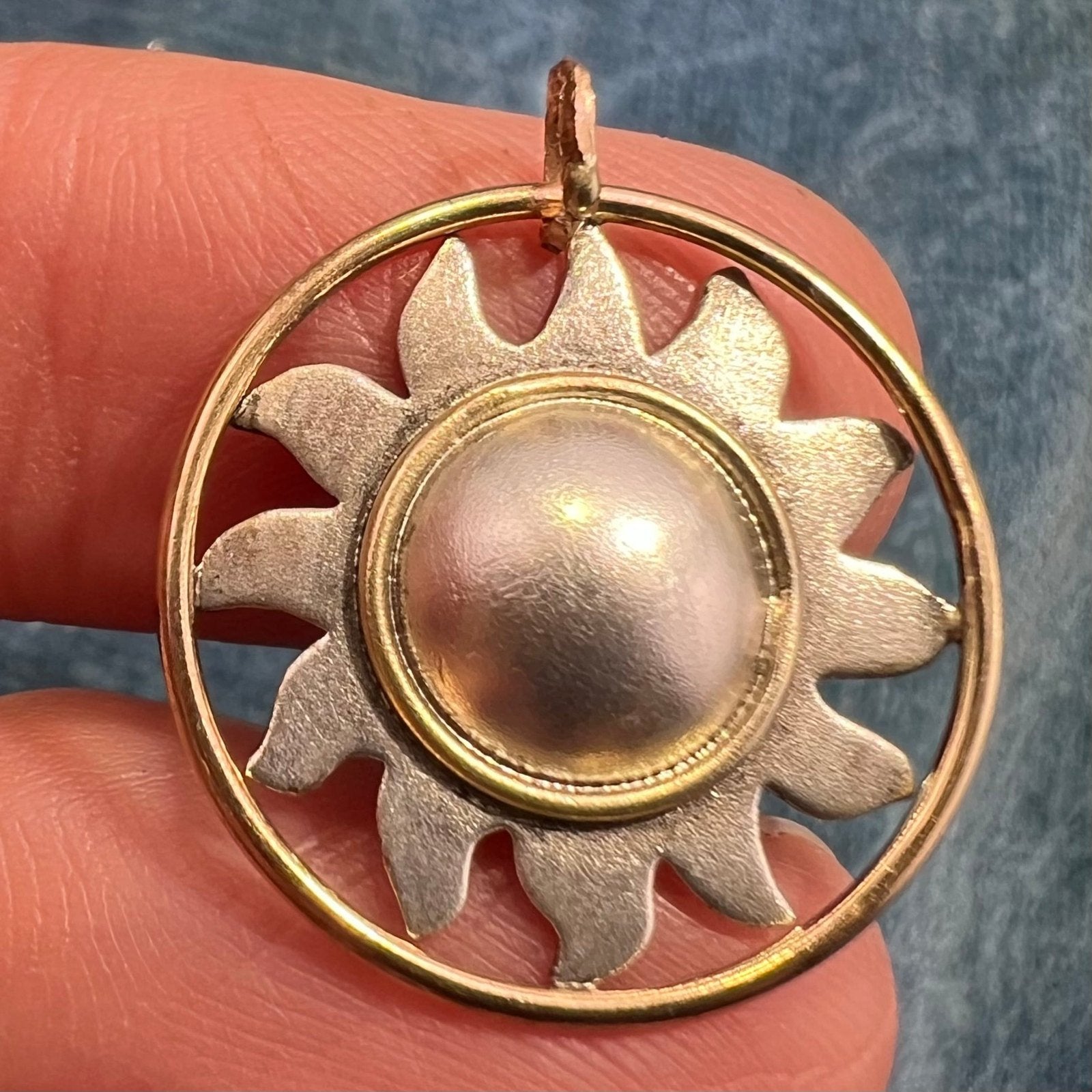 14k Yellow Gold & 925 Sunburst Circle Pendant. Ed Levin *RARE*