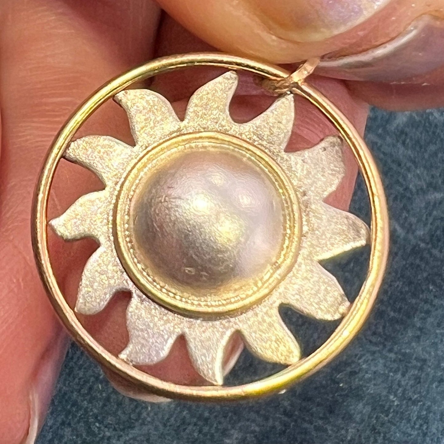 14k Yellow Gold & 925 Sunburst Circle Pendant. Ed Levin *RARE*