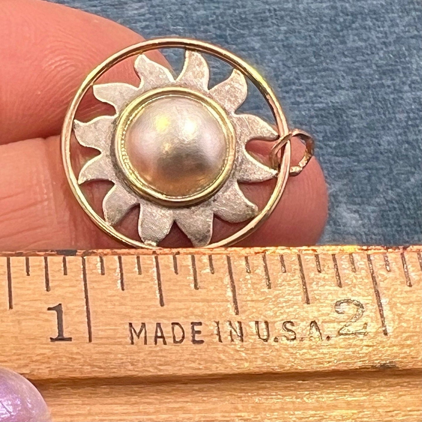 14k Yellow Gold & 925 Sunburst Circle Pendant. Ed Levin *RARE*