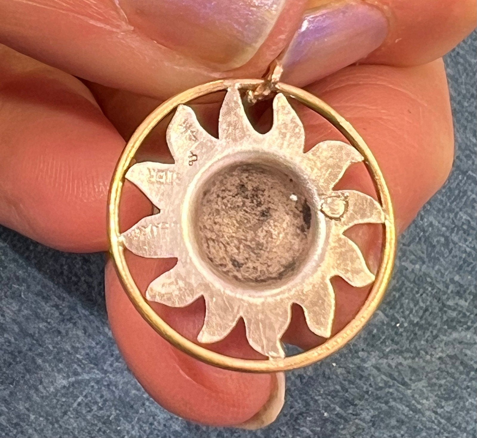 14k Yellow Gold & 925 Sunburst Circle Pendant. Ed Levin *RARE*