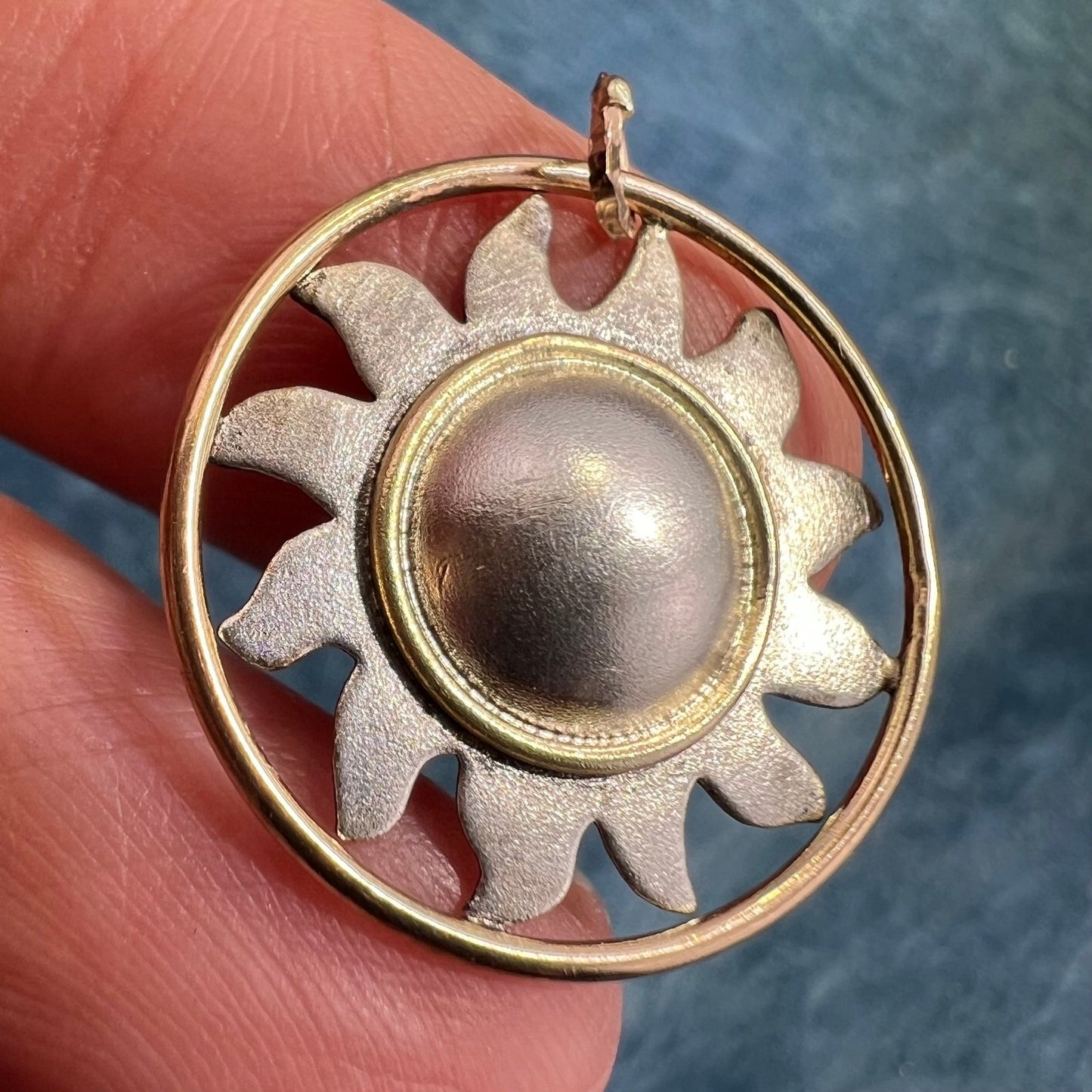 14k Yellow Gold & 925 Sunburst Circle Pendant. Ed Levin *RARE*