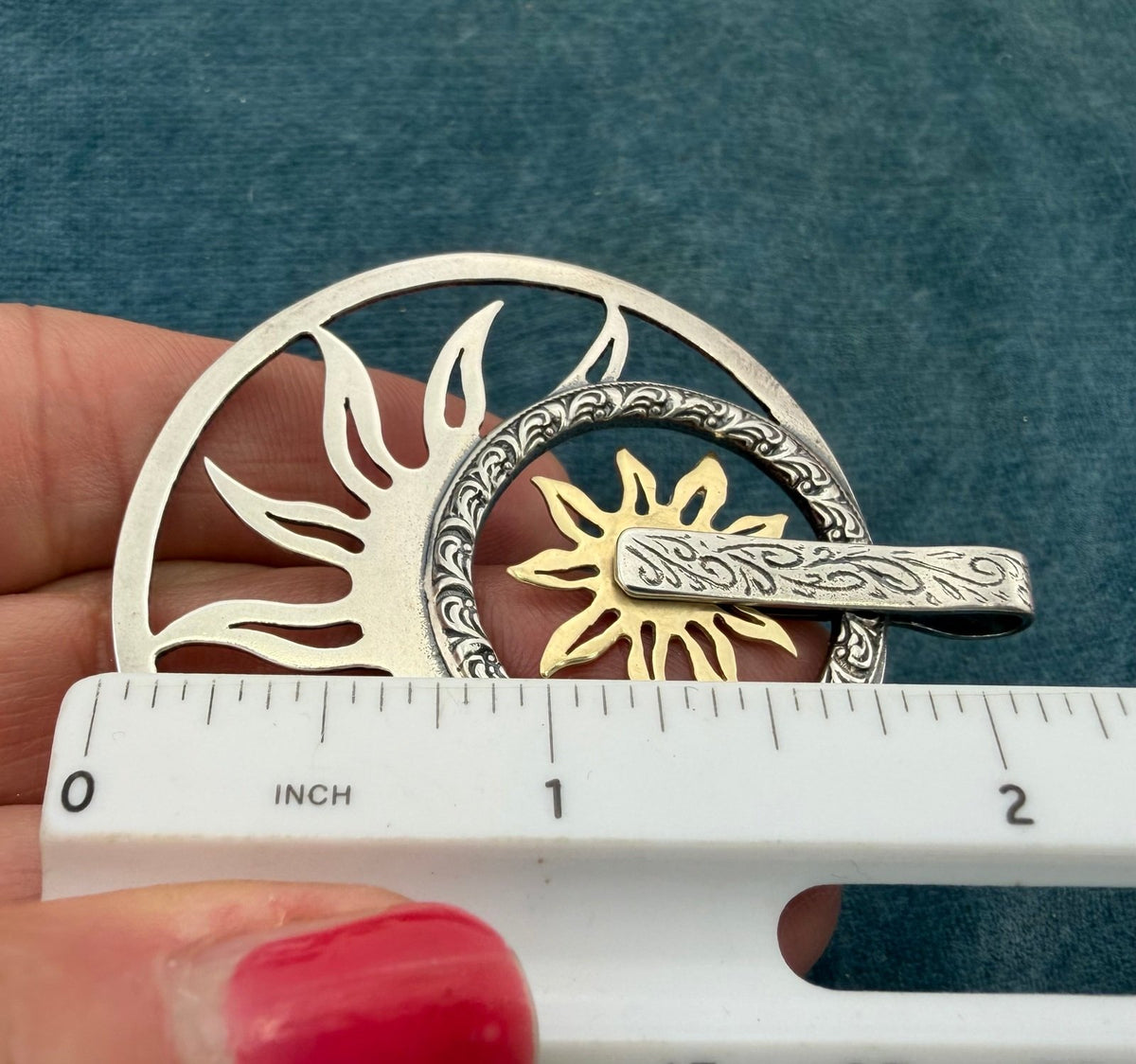 14k Yellow Gold & 925 Sunbursts Circle Pendant. 2" + 12g. Spins *Video*
