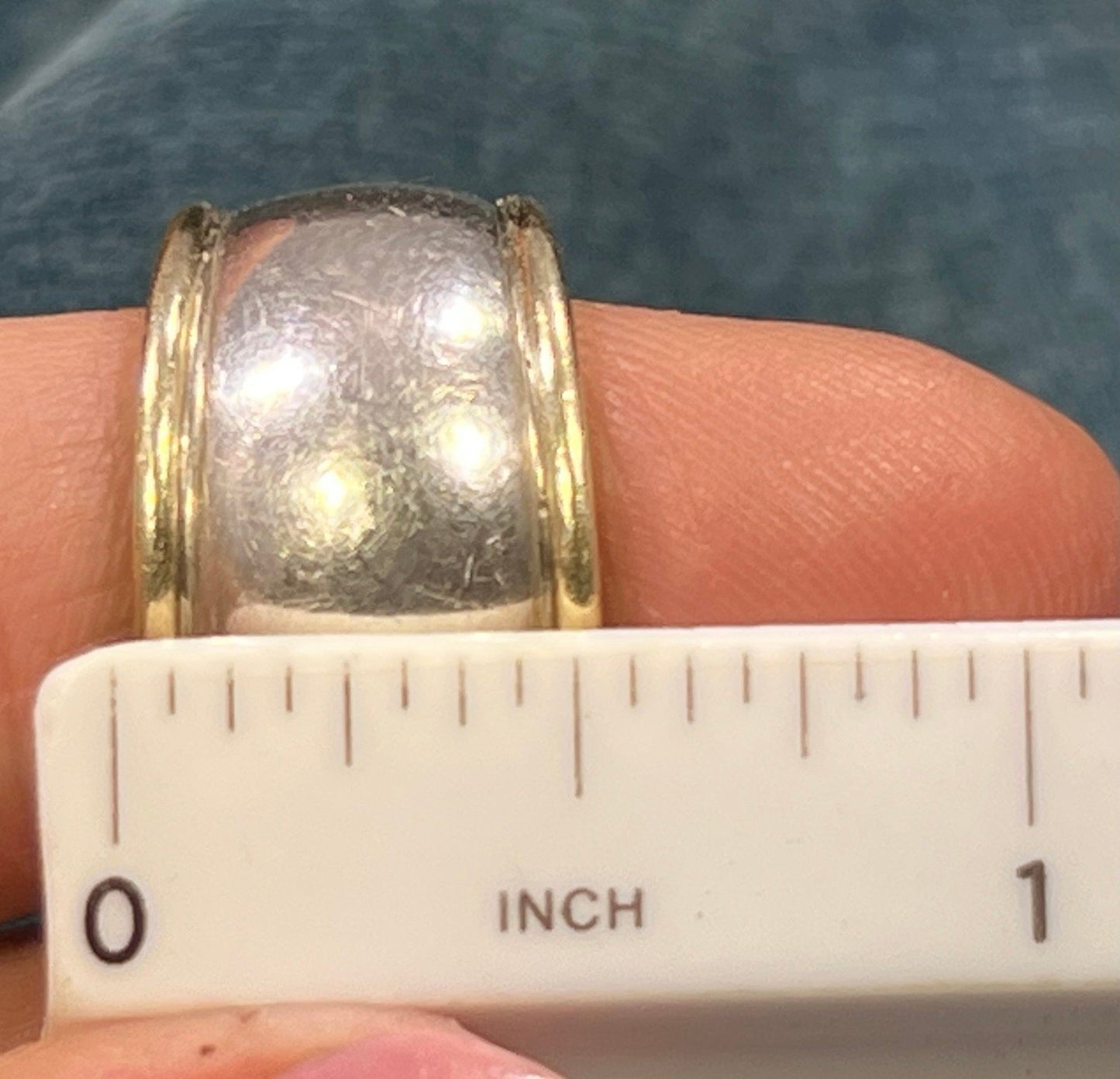 14k Yellow Gold + 925 Wide Cigar Band Ring. Designer 14mm + 9.7g