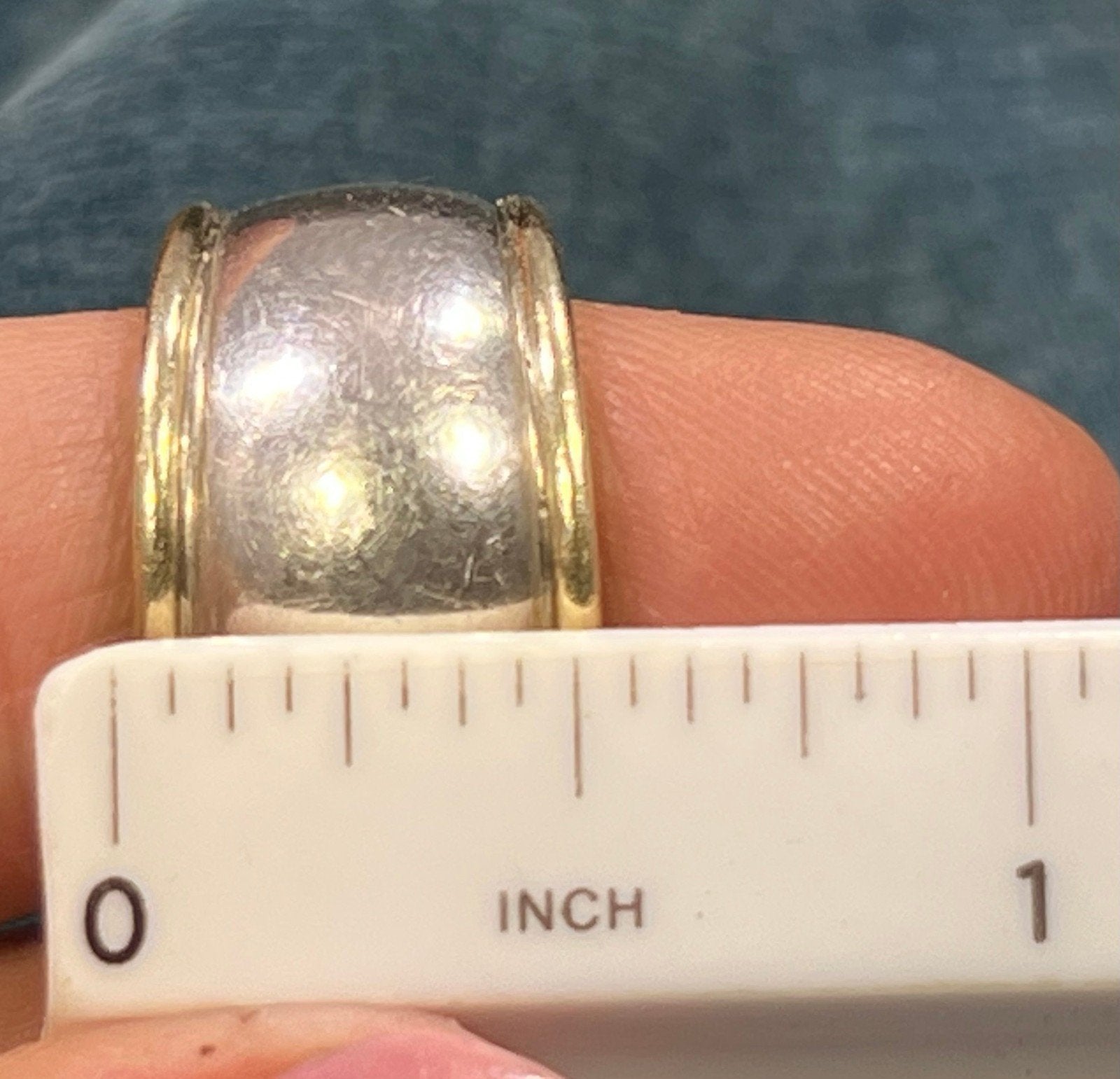 14k Yellow Gold + 925 Wide Cigar Band Ring. Designer 14mm + 9.7g