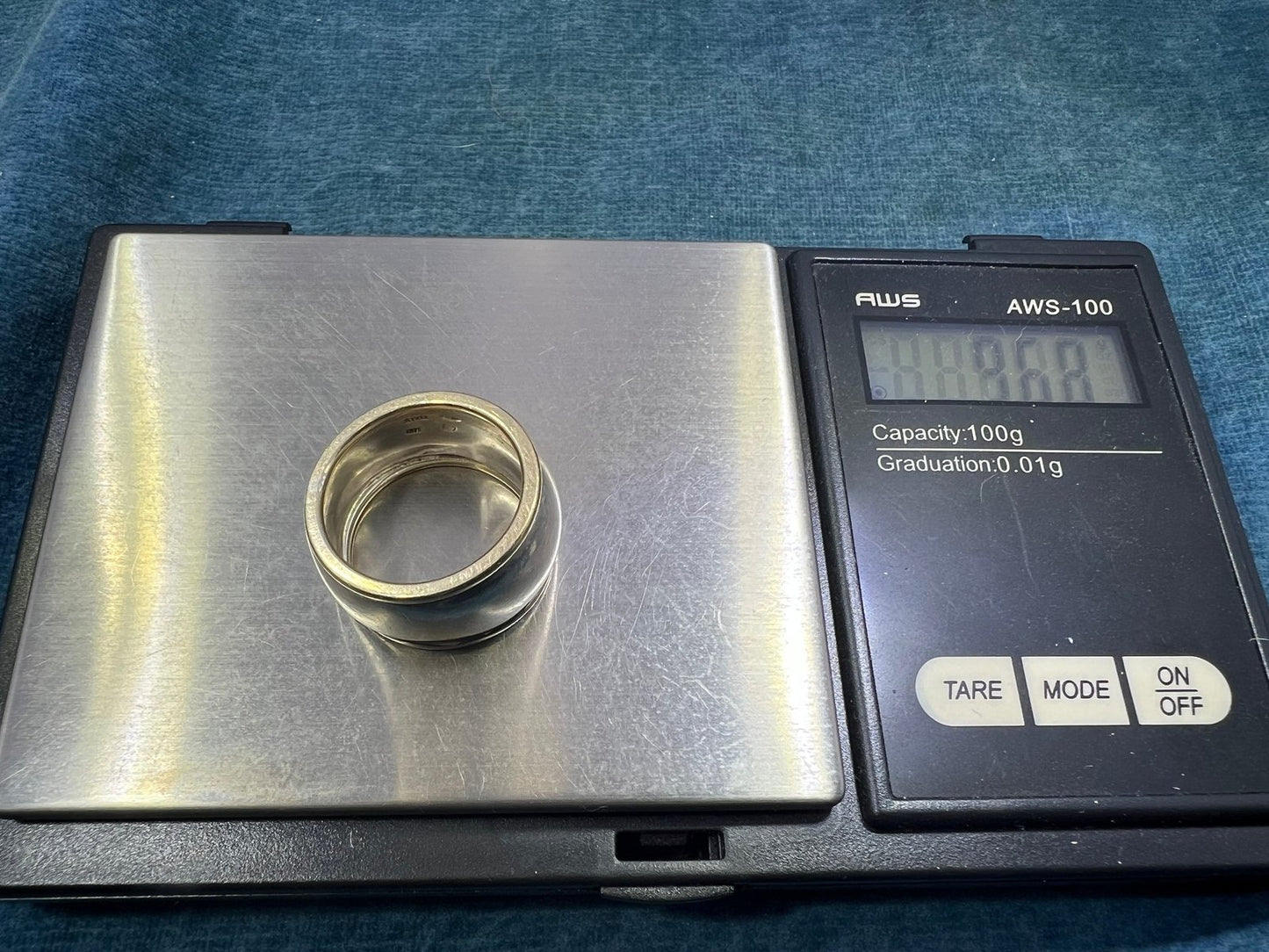 14k Yellow Gold + 925 Wide Cigar Band Ring. Designer 14mm + 9.7g