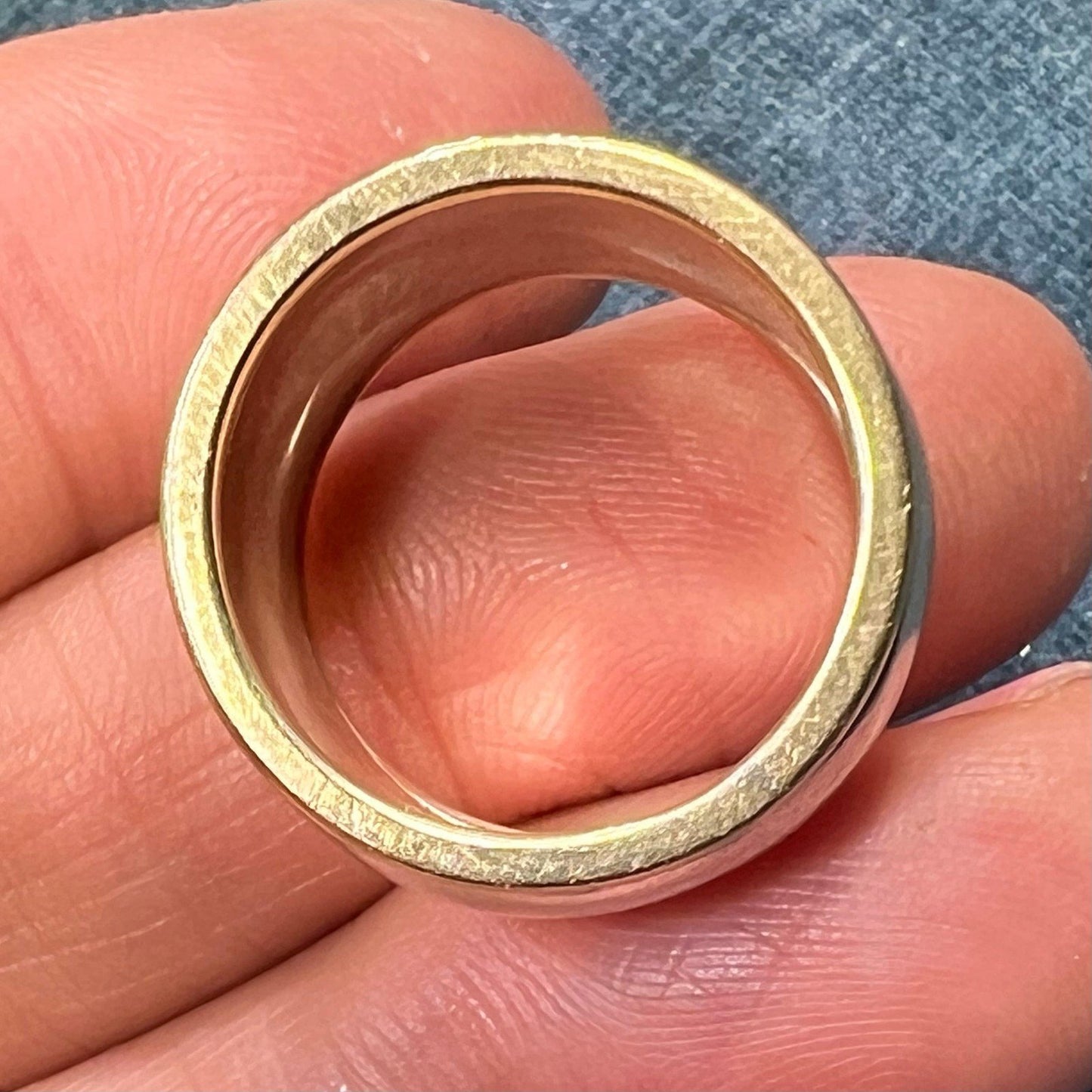 14k Yellow Gold + 925 Wide Cigar Band Ring. Designer 14mm + 9.7g