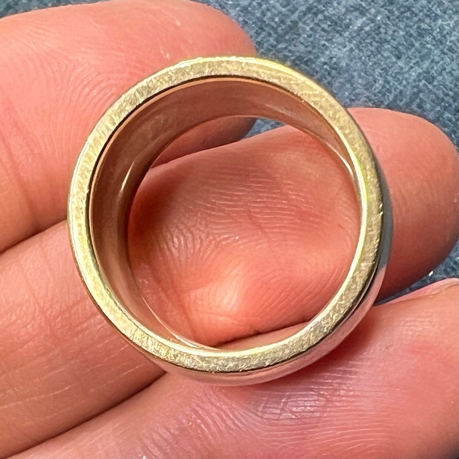 14k Yellow Gold + 925 Wide Cigar Band Ring. Designer 14mm + 9.7g