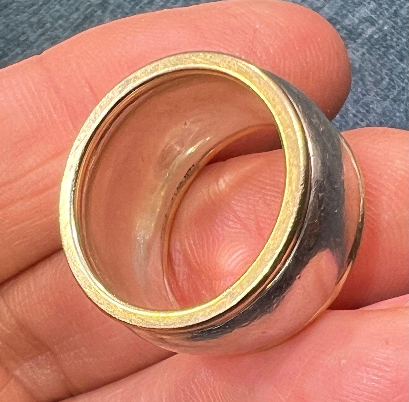 14k Yellow Gold + 925 Wide Cigar Band Ring. Designer 14mm + 9.7g