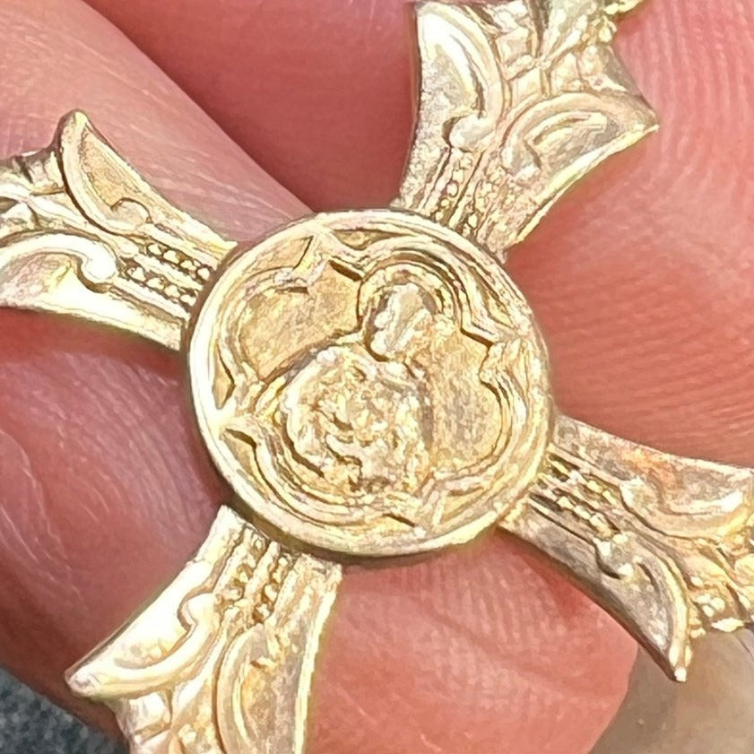 14k Yellow Gold Antique Cross Pendant. Apostles of Prayer