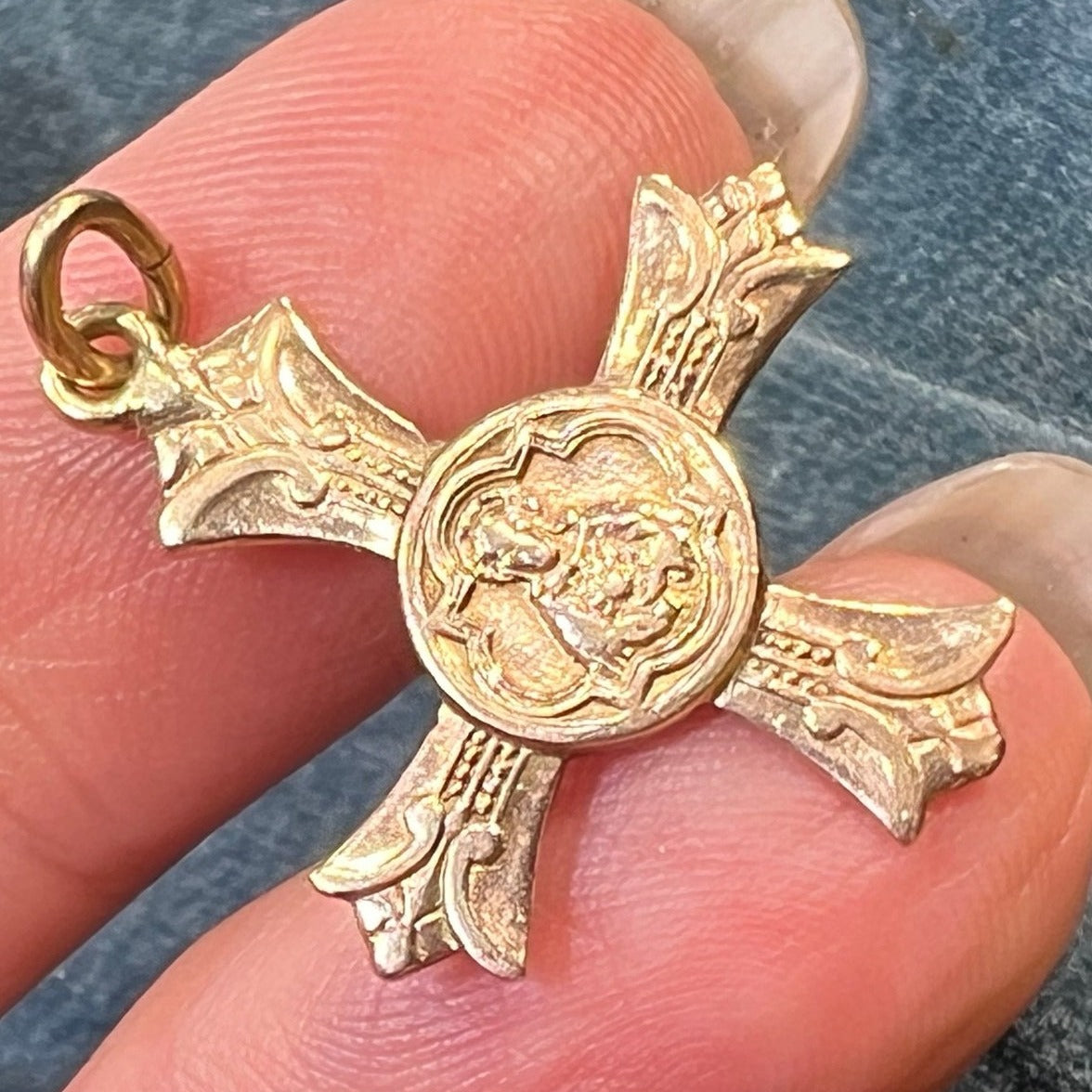 14k Yellow Gold Antique Cross Pendant. Apostles of Prayer