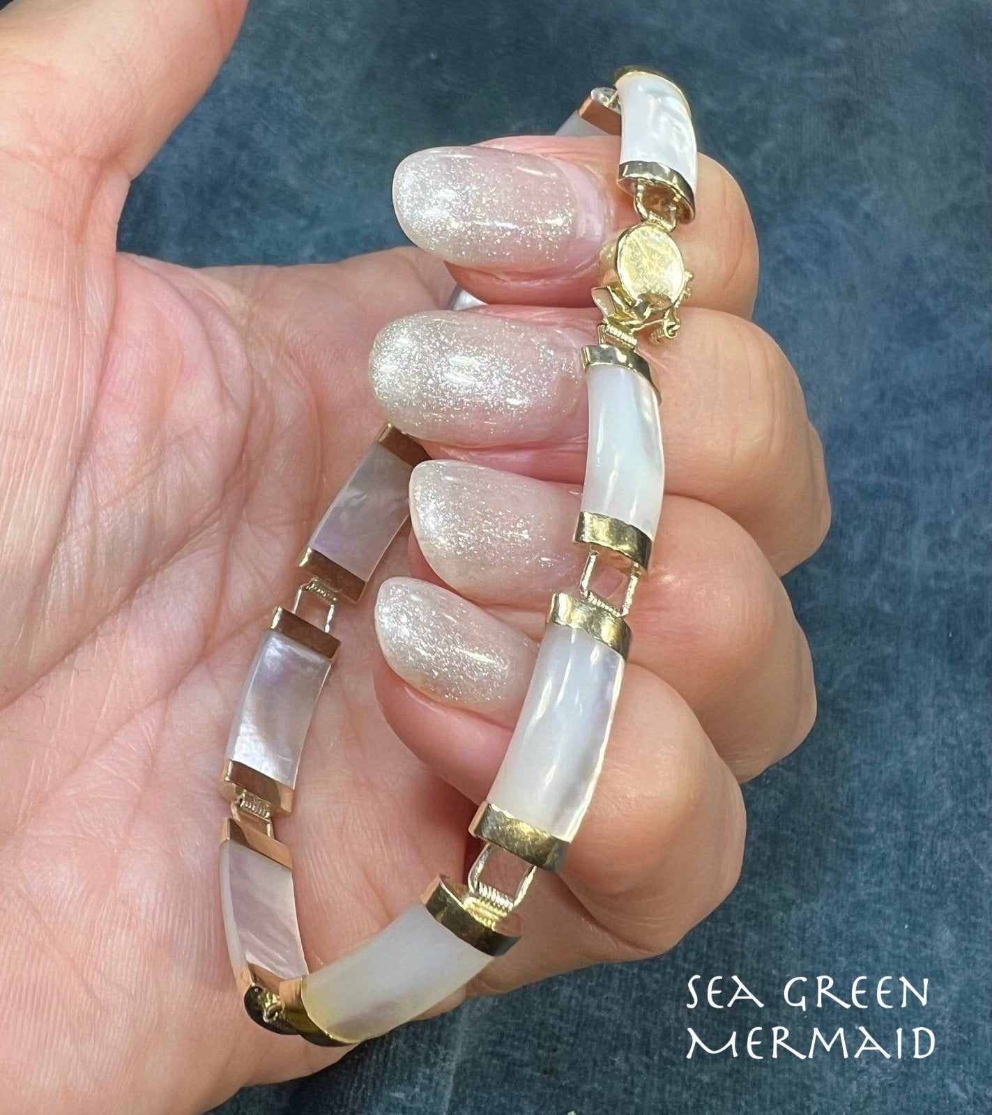 14k Yellow Gold Asian Panel Bracelet w Mother of Pearl *Video*
