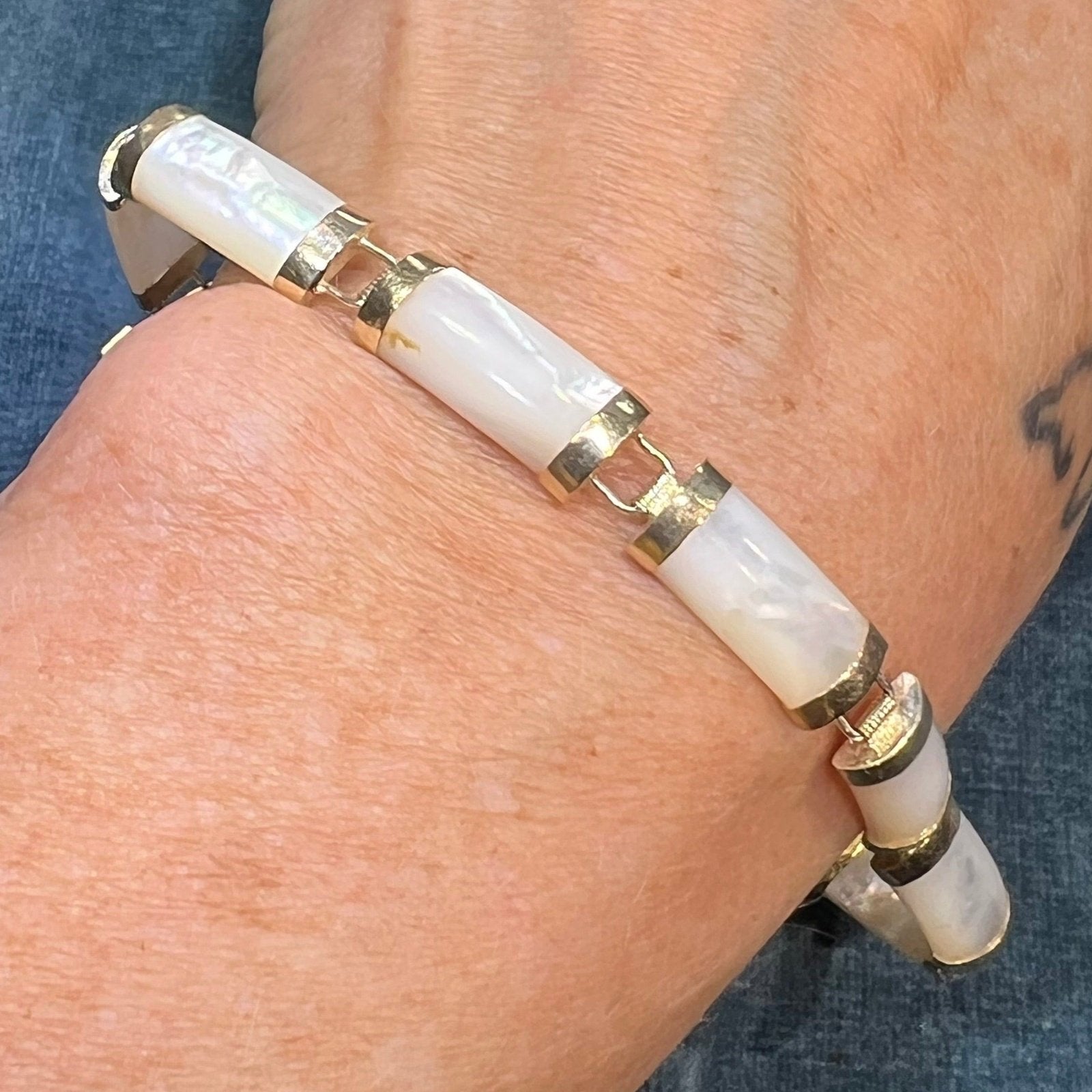 14k Yellow Gold Asian Panel Bracelet w Mother of Pearl *Video*