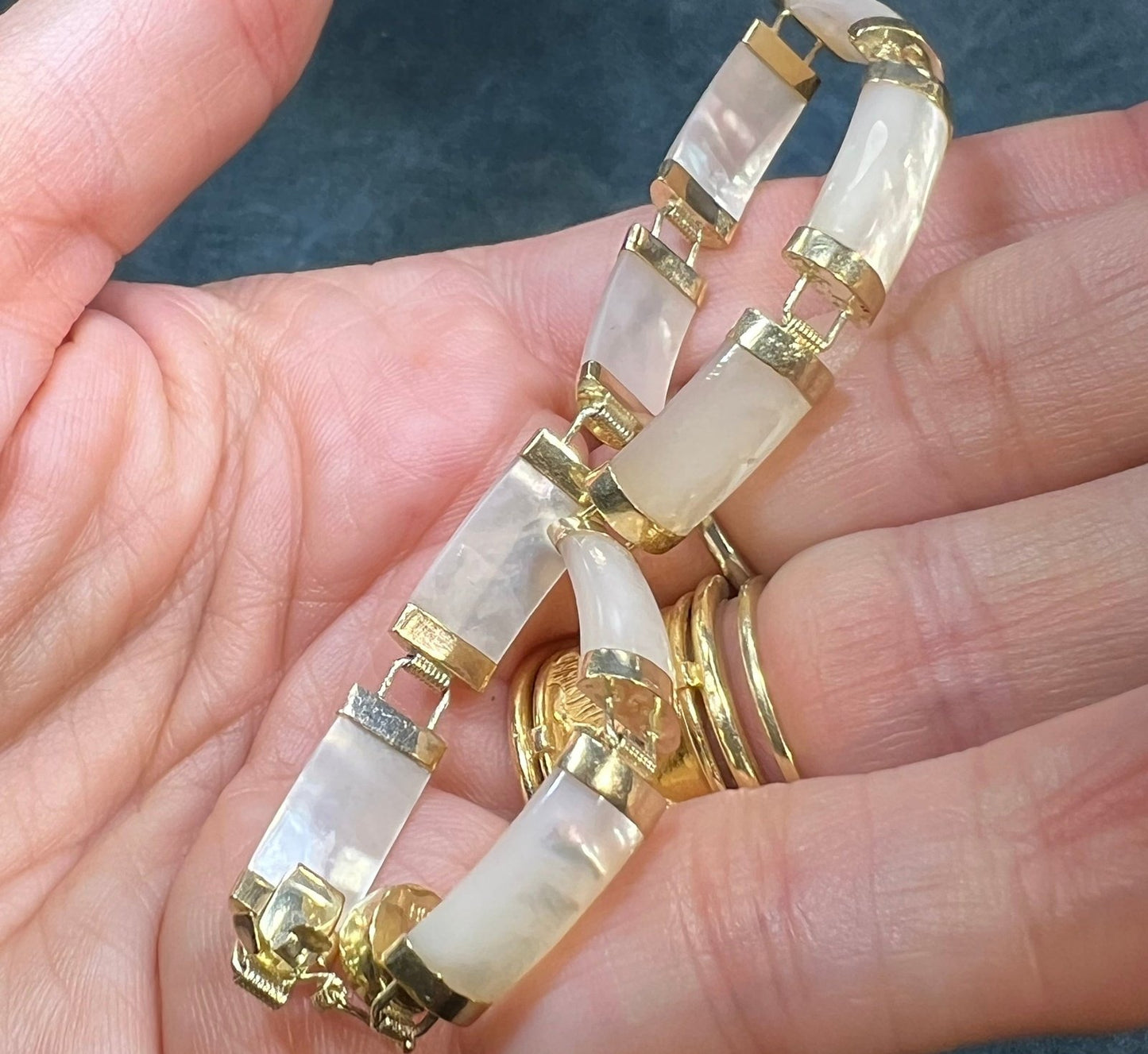 14k Yellow Gold Asian Panel Bracelet w Mother of Pearl *Video*