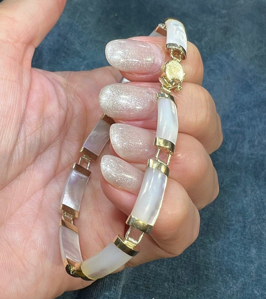 14k Yellow Gold Asian Panel Bracelet w Mother of Pearl *Video*