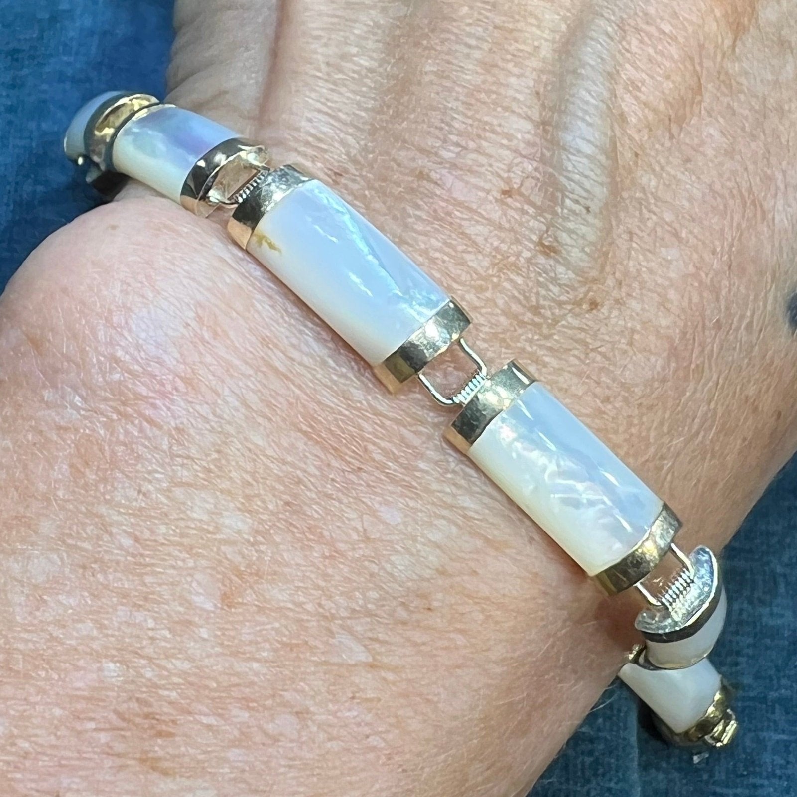 14k Yellow Gold Asian Panel Bracelet w Mother of Pearl *Video*