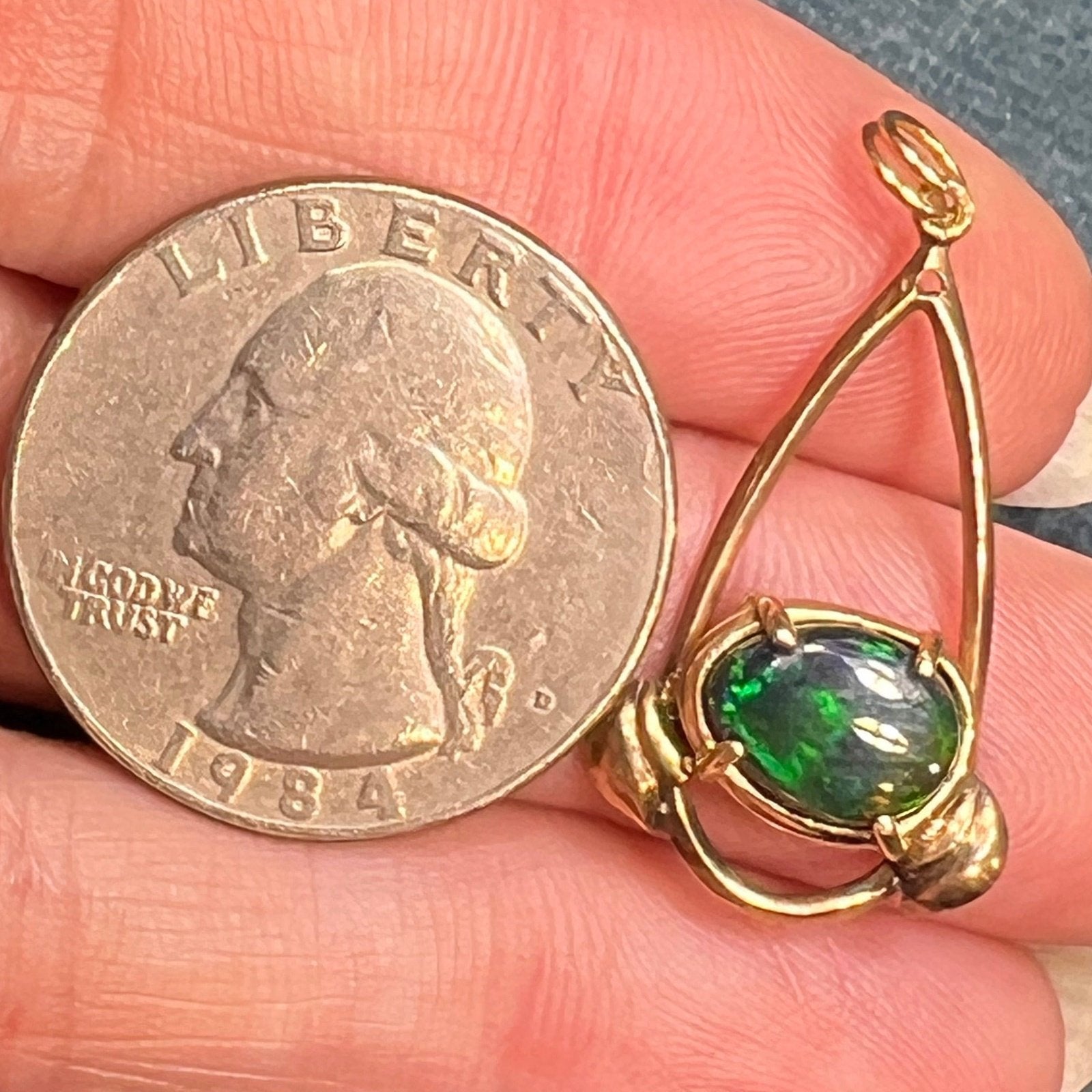 14k Yellow Gold Australian Black Opal Antique Pendant *VIDEO* E