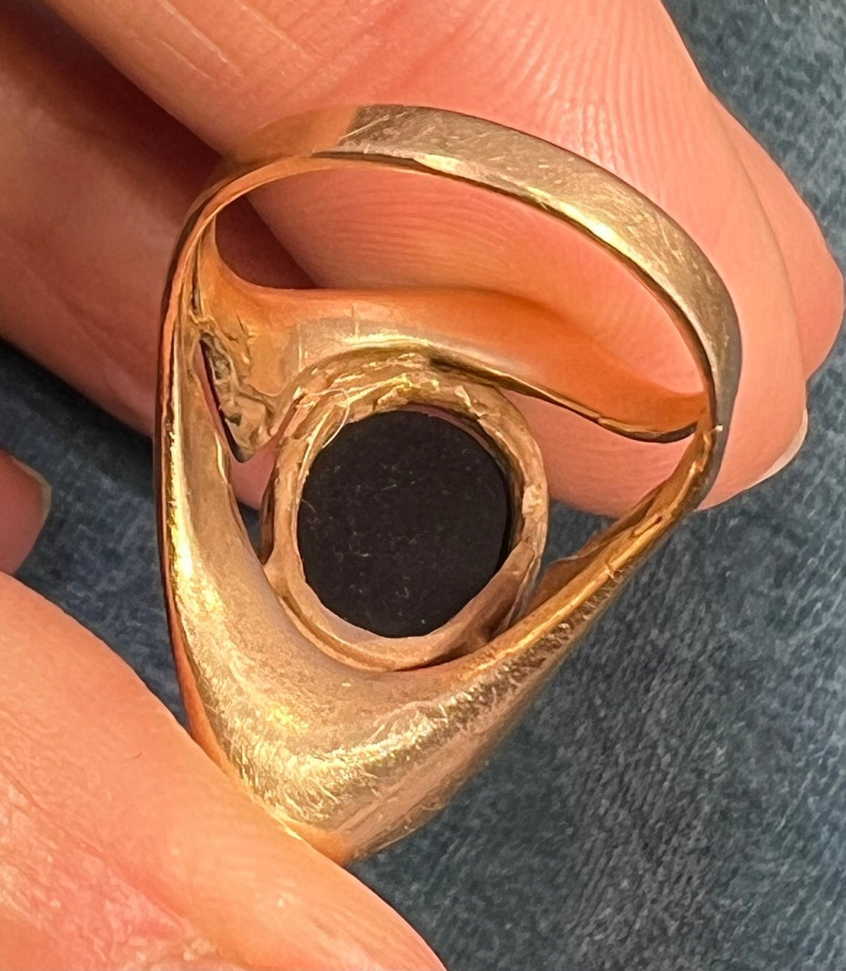 14k Yellow Gold Australian Black Opal Triplet Modernist Ring. 1" + 7.3g