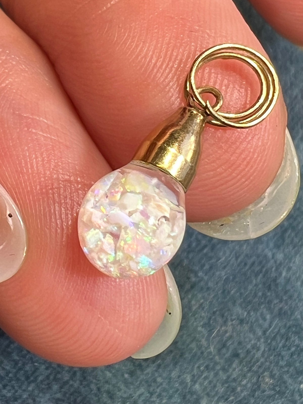 14k Yellow Gold Australian "FLOATING OPAL" Pendant. TIny! *VIDEO*