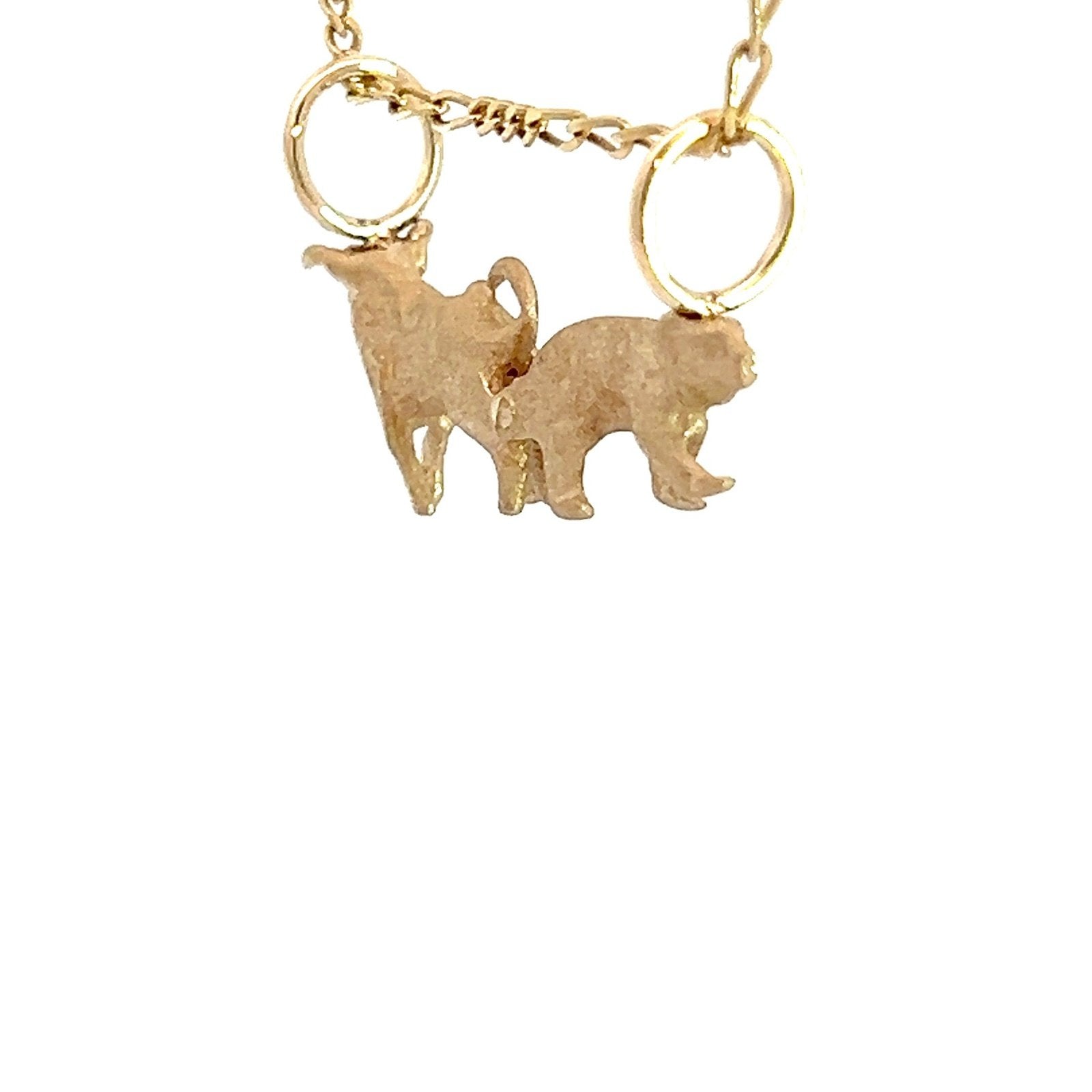 14k Yellow Gold BULL + BEAR Pendant w Diamond Eyes *Video*