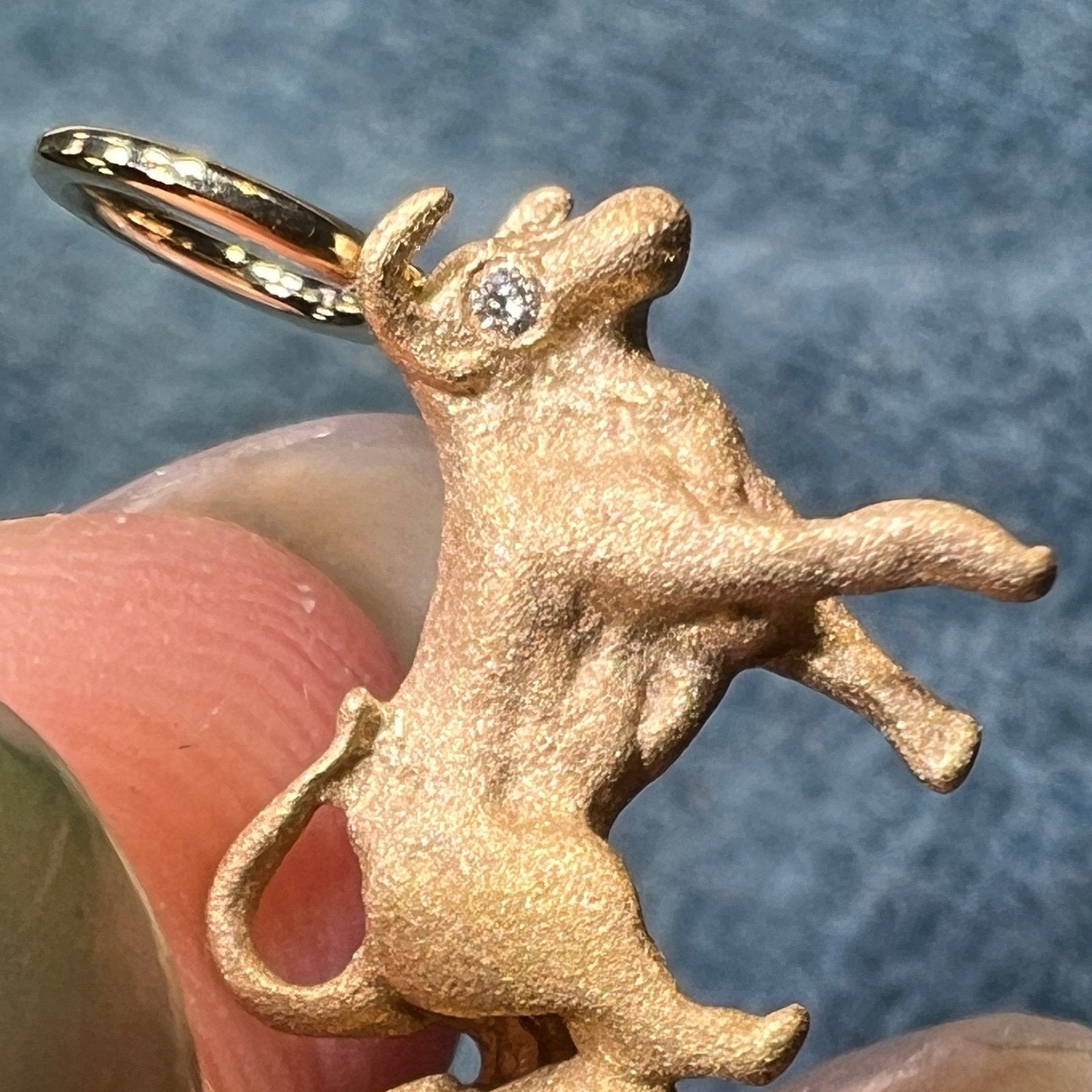 14k Yellow Gold BULL + BEAR Pendant w Diamond Eyes *Video*