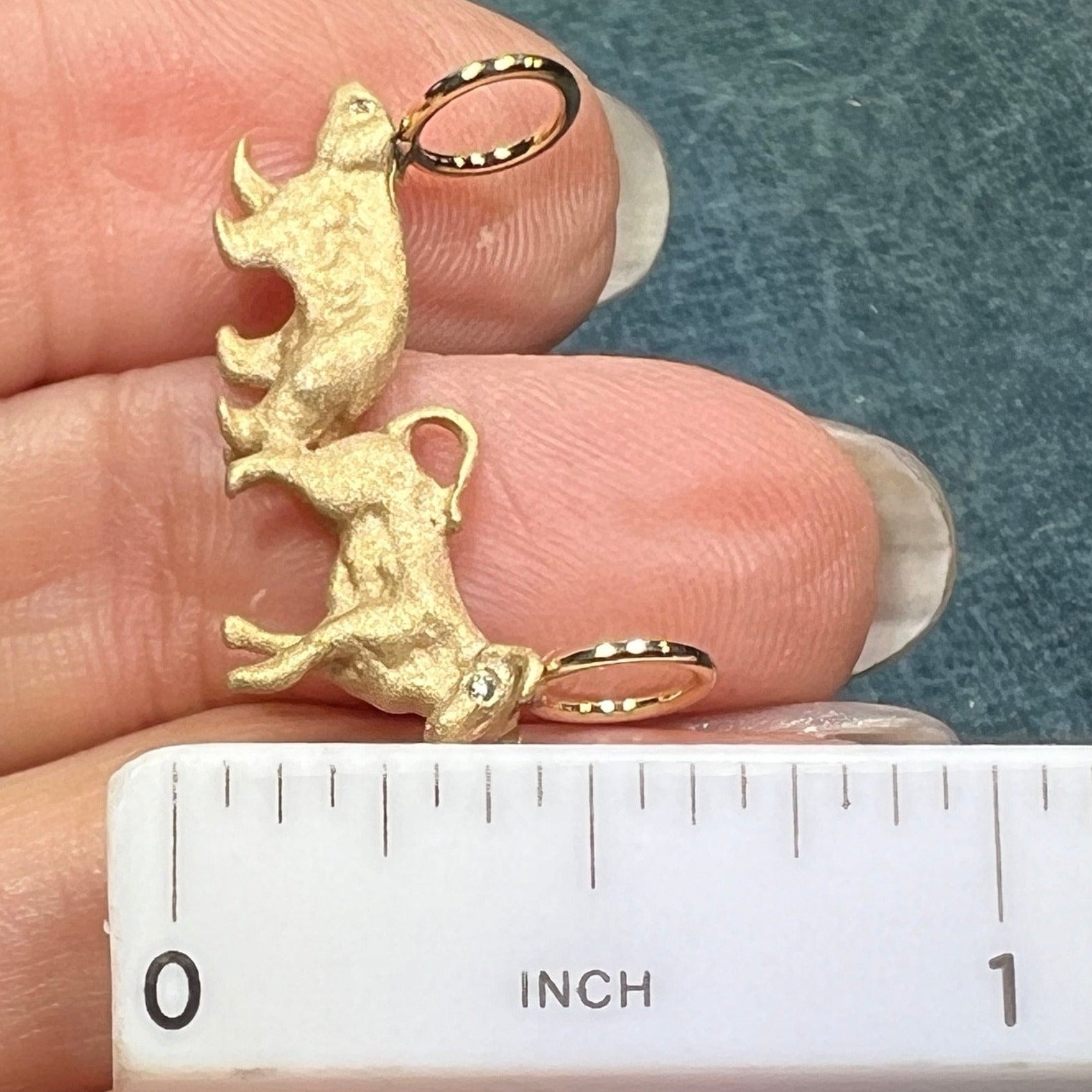 14k Yellow Gold BULL + BEAR Pendant w Diamond Eyes *Video*