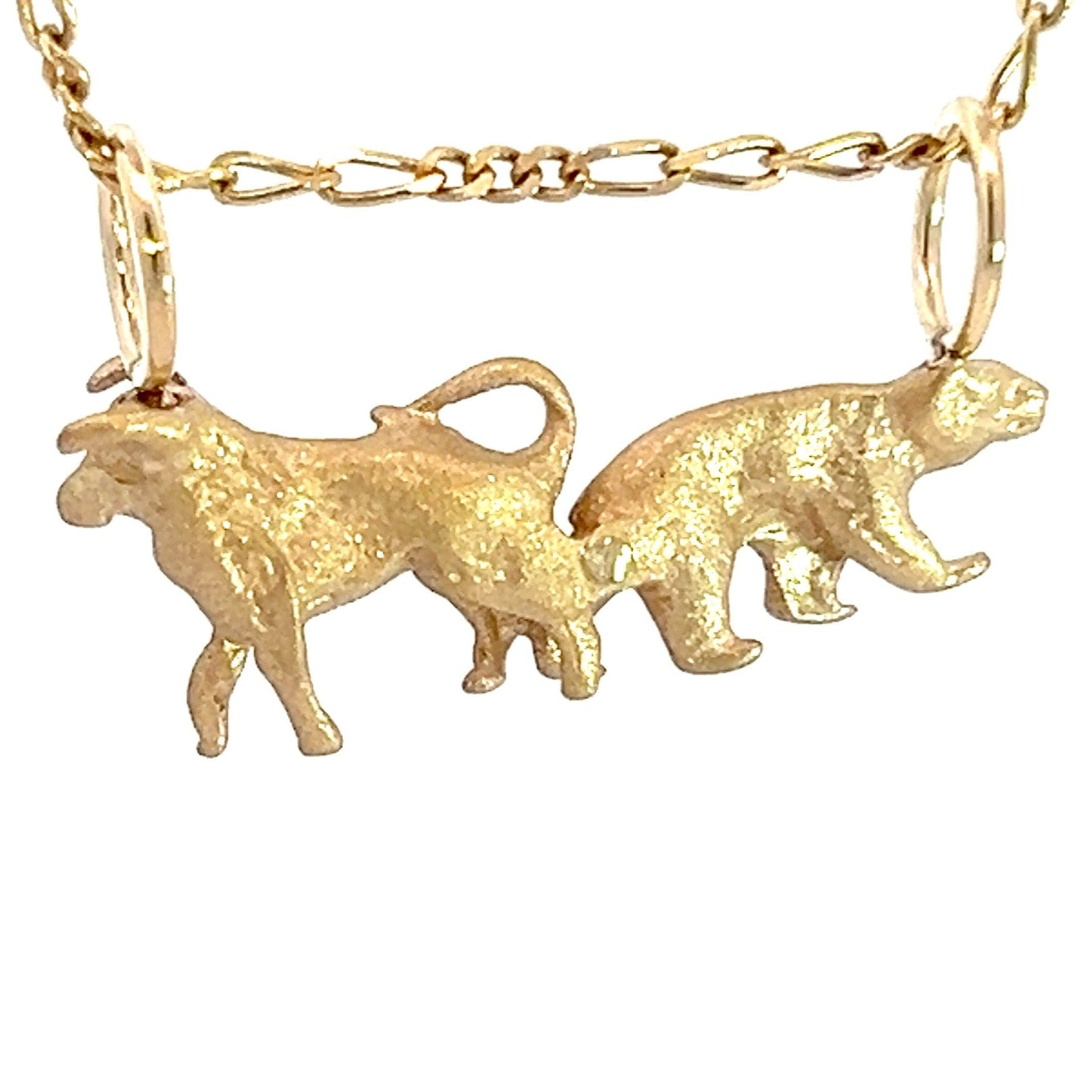 14k Yellow Gold BULL + BEAR Pendant w Diamond Eyes *Video*