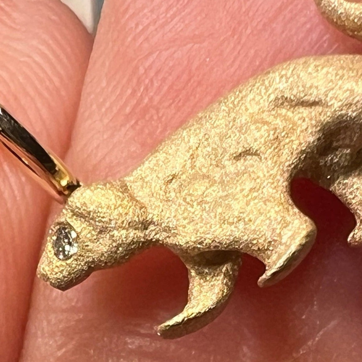 14k Yellow Gold BULL + BEAR Pendant w Diamond Eyes *Video*