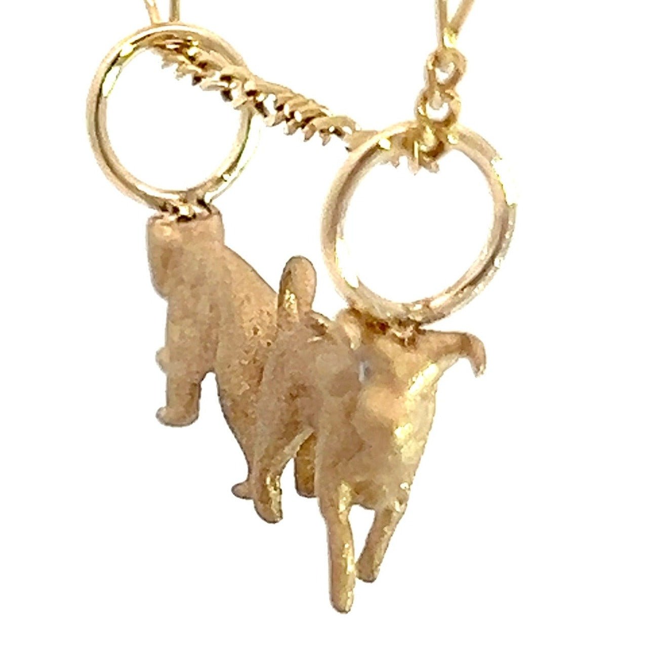 14k Yellow Gold BULL + BEAR Pendant w Diamond Eyes *Video*