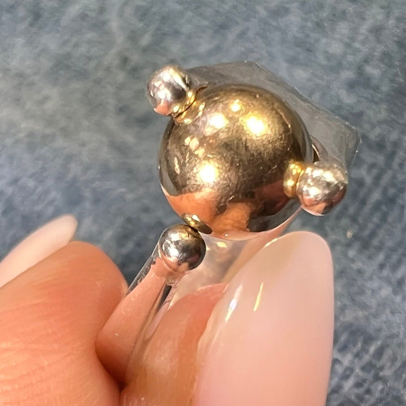 14k Yellow Gold Ball + Wide Silver Ring. Modernist