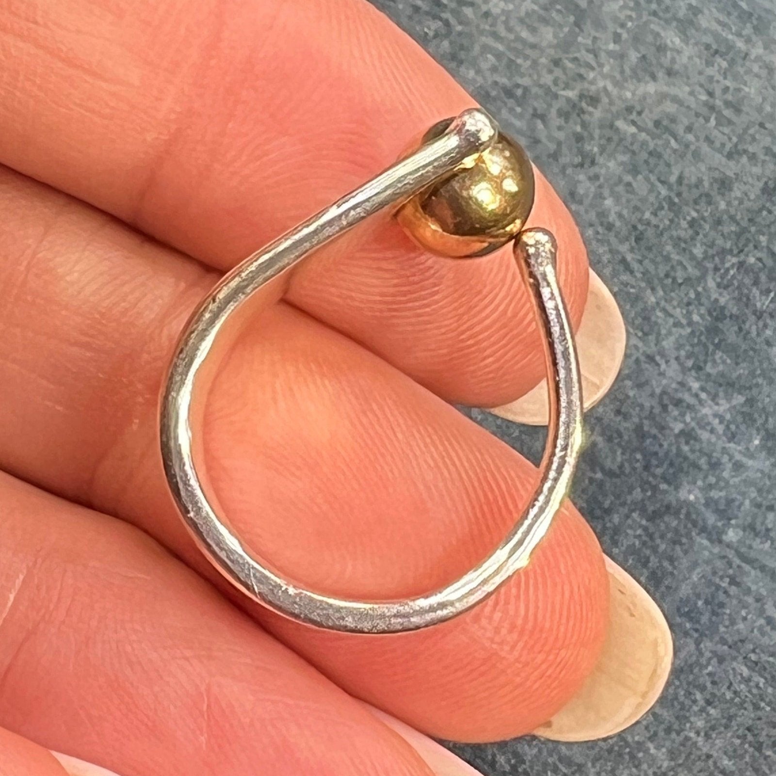 14k Yellow Gold Ball + Wide Silver Ring. Modernist