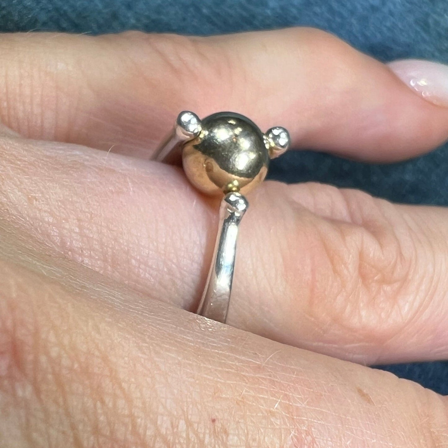 14k Yellow Gold Ball + Wide Silver Ring. Modernist