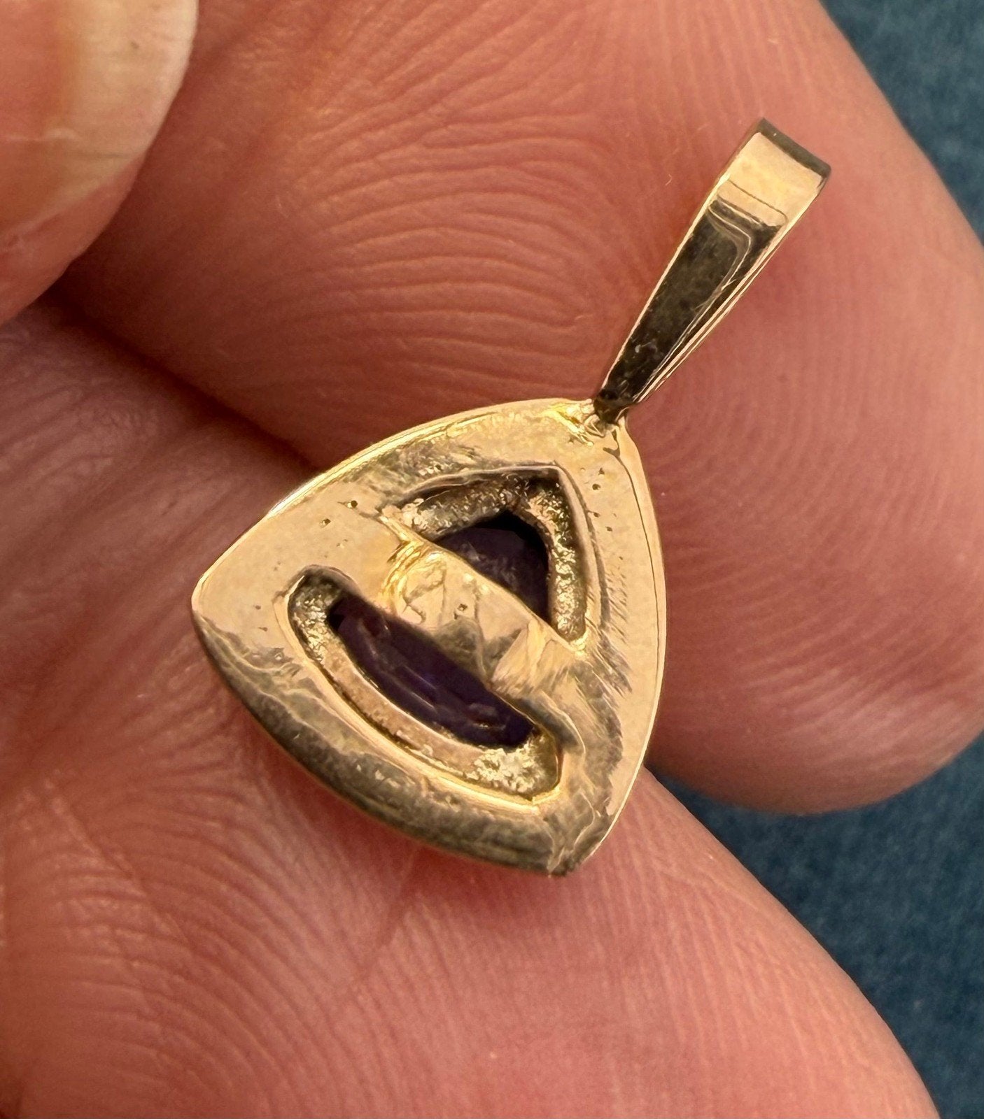 14k Yellow Gold Blue Lab-Created Sapphire Pendant. Trillion Bezel