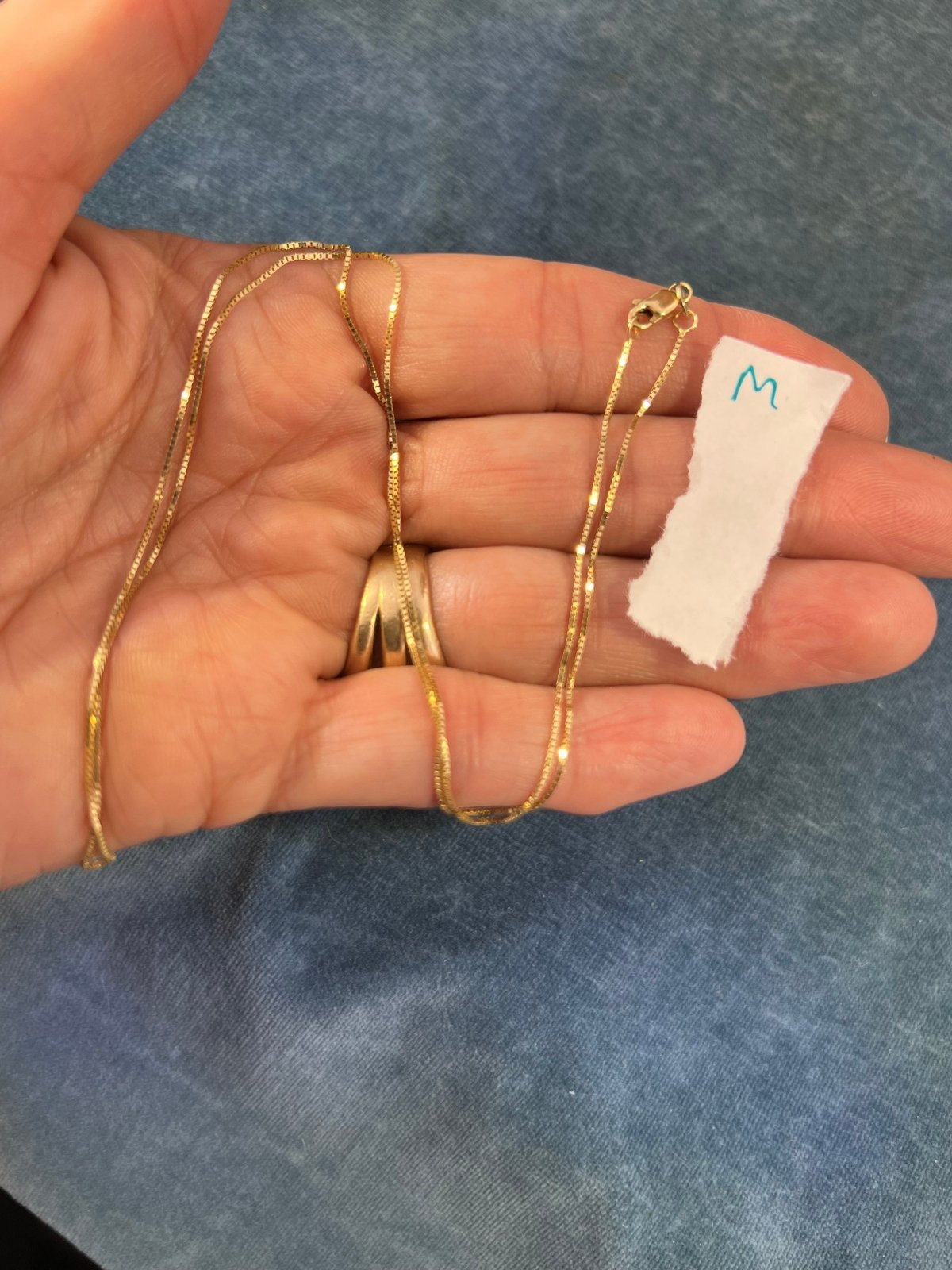 14k Yellow Gold Box Chain. Italy. Lobster Clasp. 19" + 1.7g - M