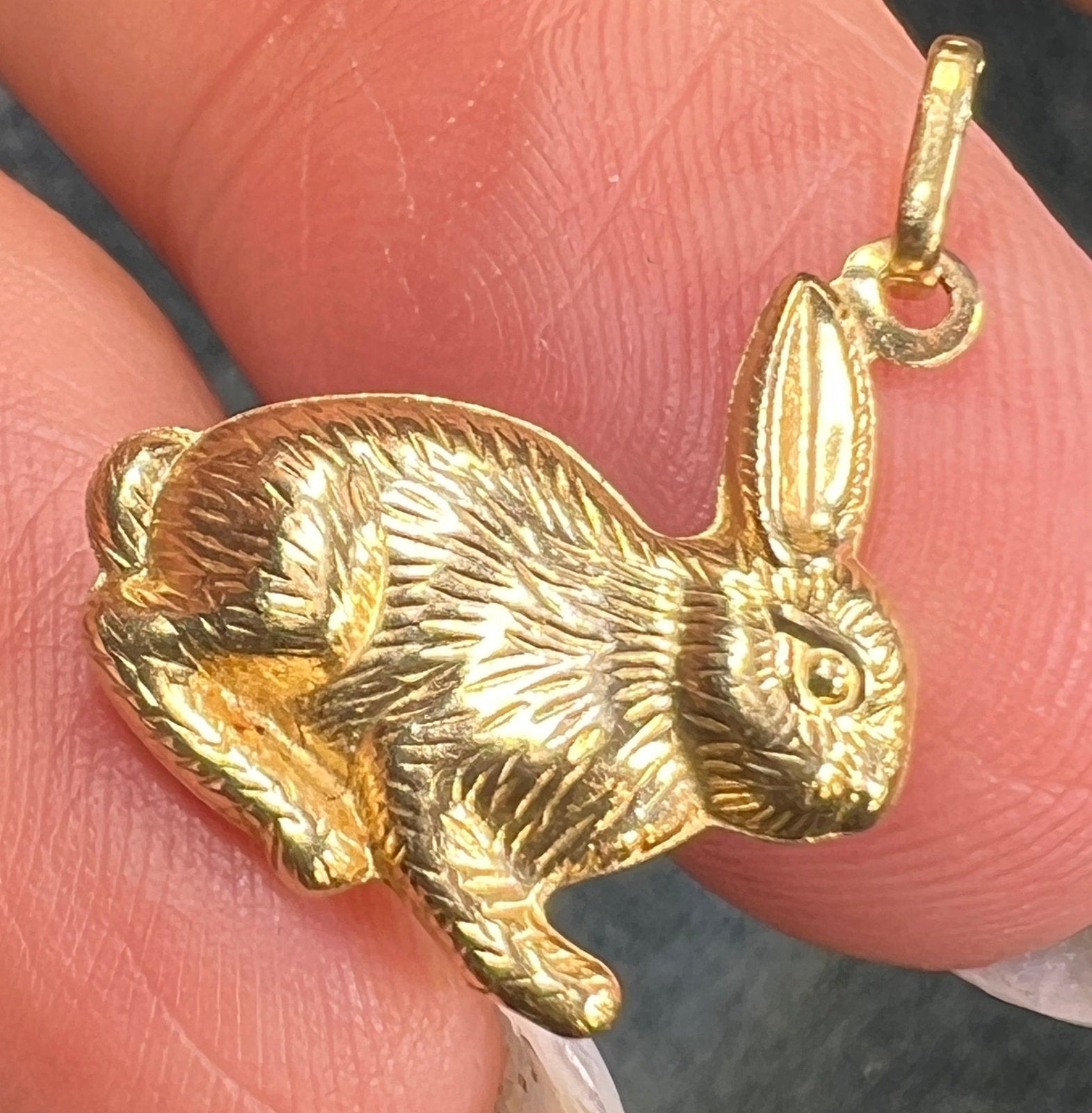 14k Yellow Gold Bunny Rabbit Pendant. For Easter Spring + Summer!