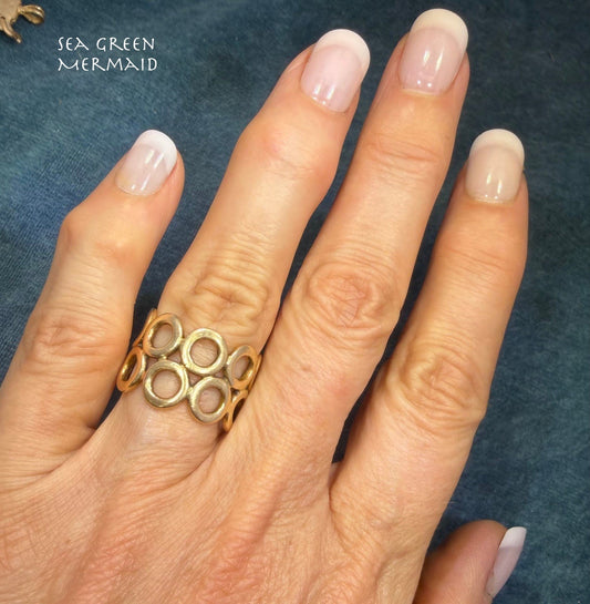 14k Yellow Gold CIRCLES Eternity Band Ring. 7.4g + 13mm 1/2" Wide