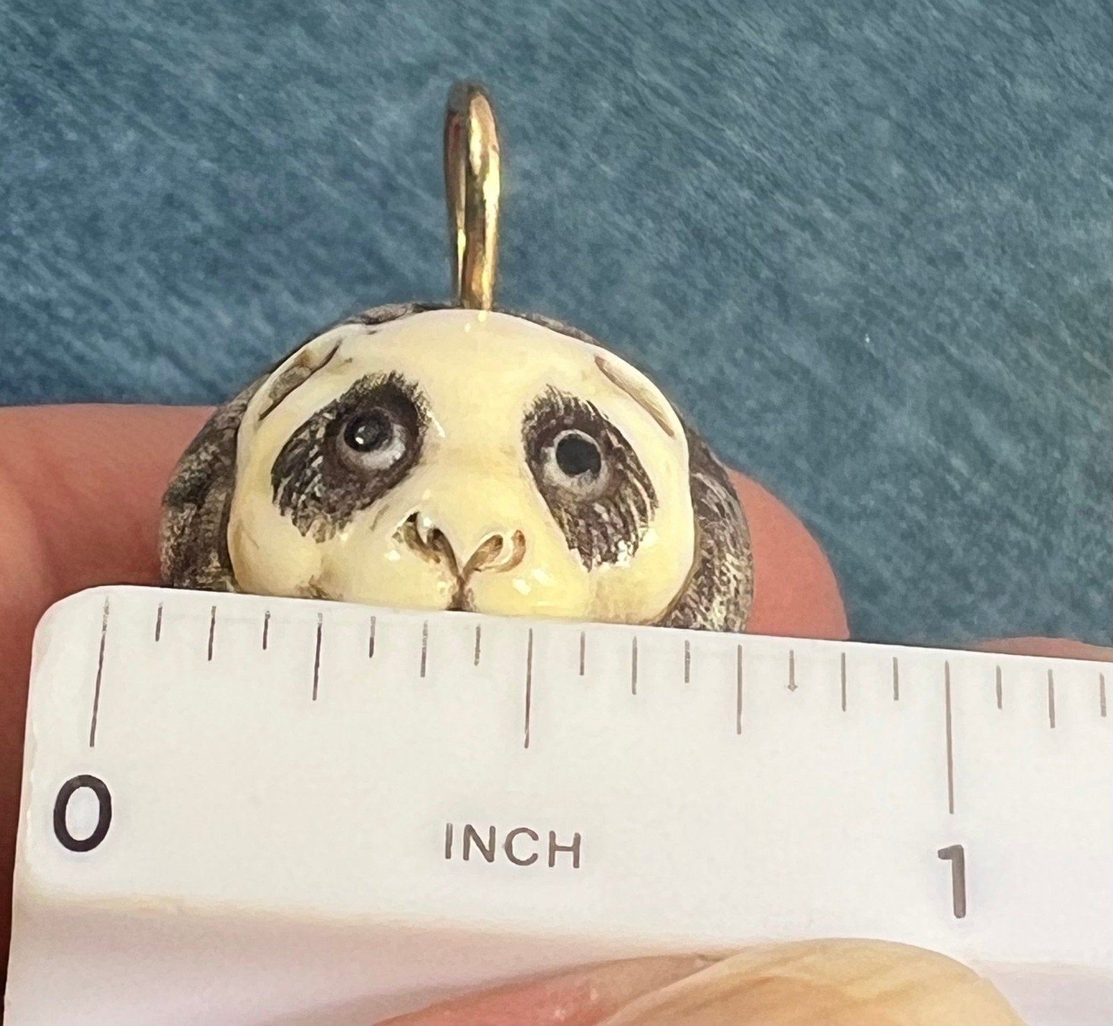 14k Yellow Gold Carved Panda Bear Netsuke Pendant. Japan Antique
