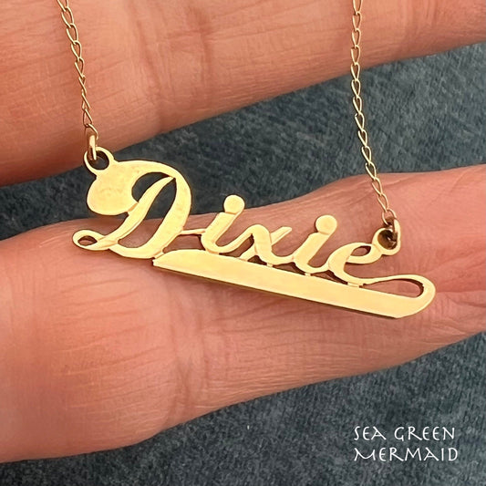 14k Yellow Gold DIXIE Southern Name Pendant Necklace Chain